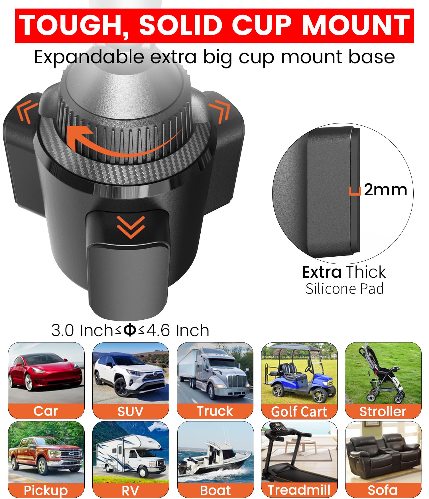 APPS2Car Sturdy Cup Phone Holder Mount for Car, Adjustable Height and Reach, Flexible Long Arm with Multi-Ball Pivot, One-Hand Operation, Compatible - View 5 of 9