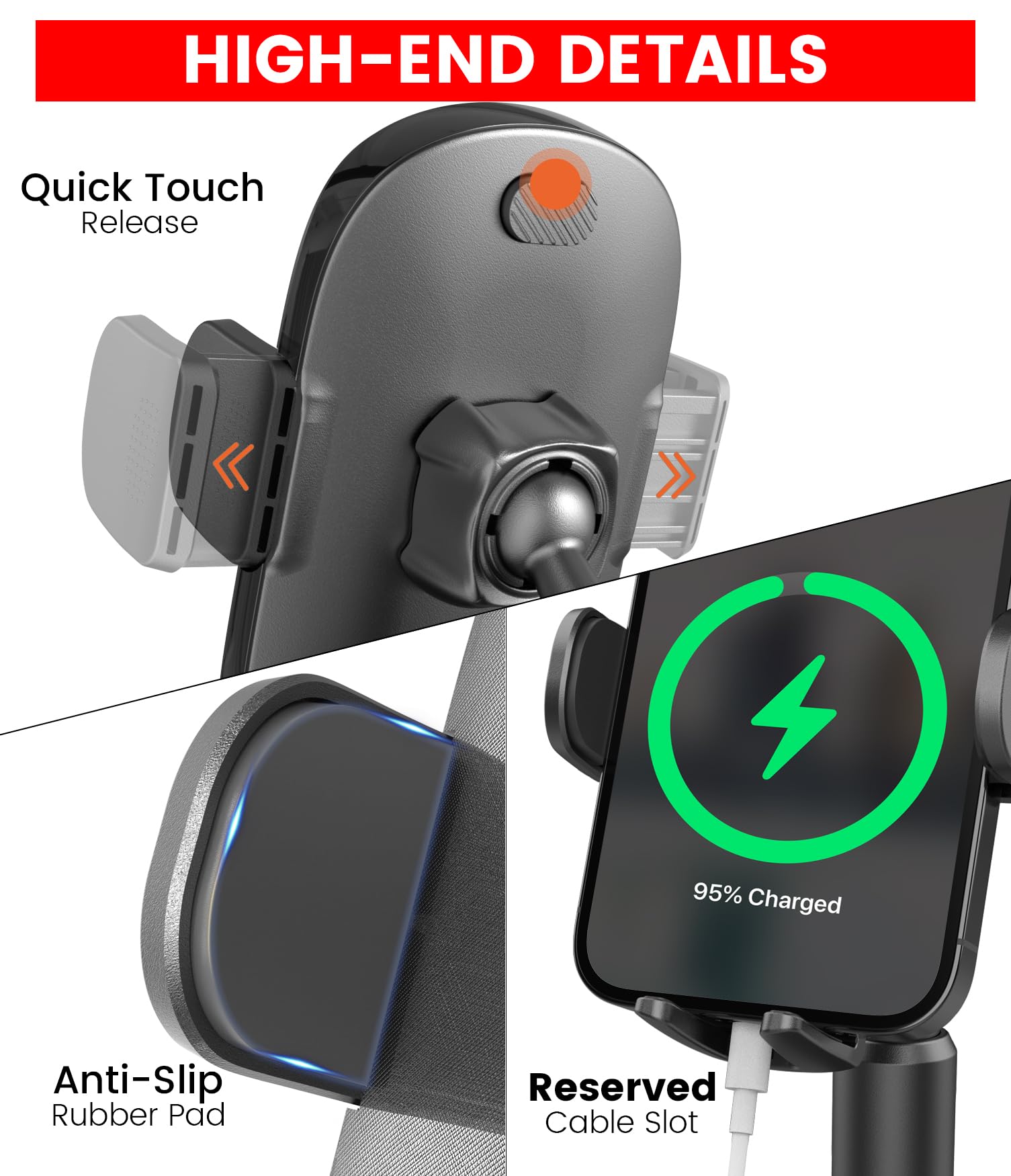 APPS2Car Sturdy Cup Phone Holder Mount for Car, Adjustable Height and Reach, Flexible Long Arm with Multi-Ball Pivot, One-Hand Operation, Compatible - View 6 of 9