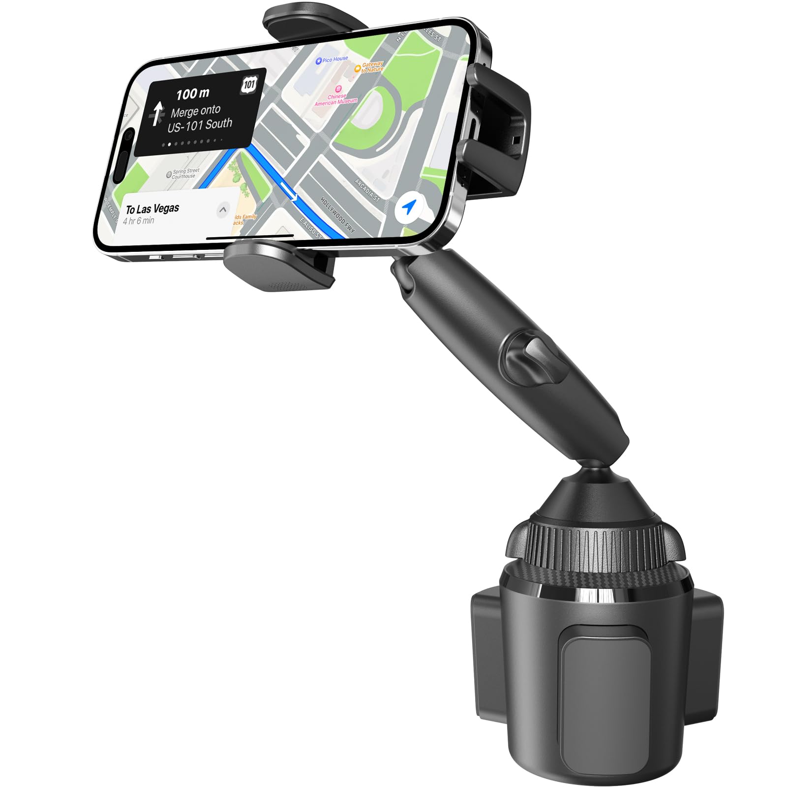 APPS2Car Sturdy Cup Phone Holder Mount for Car, Adjustable Height and Reach, Flexible Long Arm with Multi-Ball Pivot, One-Hand Operation, Compatible