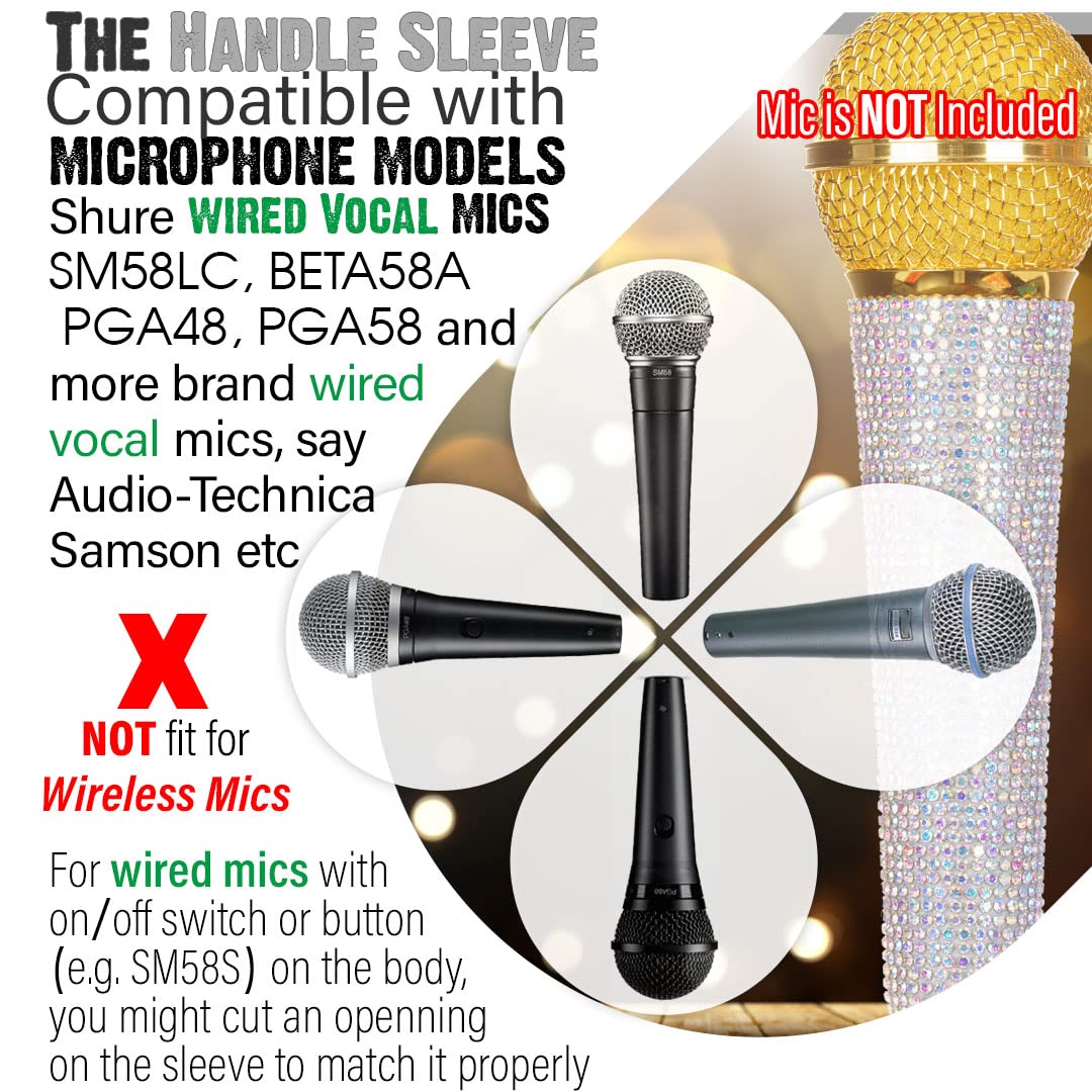 RhymKawa Crystal AB Mixing Colored Mic Handle Sleeve for Wired Microphone SM58LC, Beta 58at, Rhinestones Shining on Tours and TV Shows (Mic Not - View 3 of 7