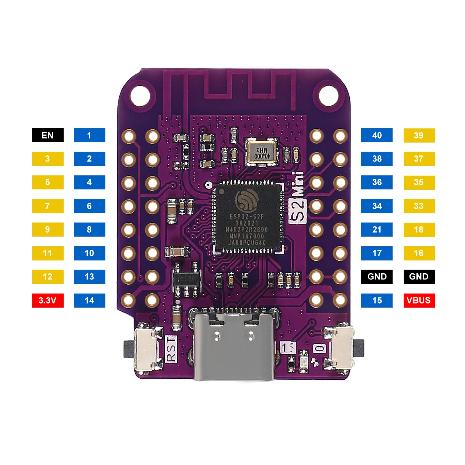 DIANN 5pcs ESP32 S2 Mini WiFi IOT Board 4MB Flash 2MB PSRAM MicroPython Type-C USB for Fast IoT Development - View 2 of 7
