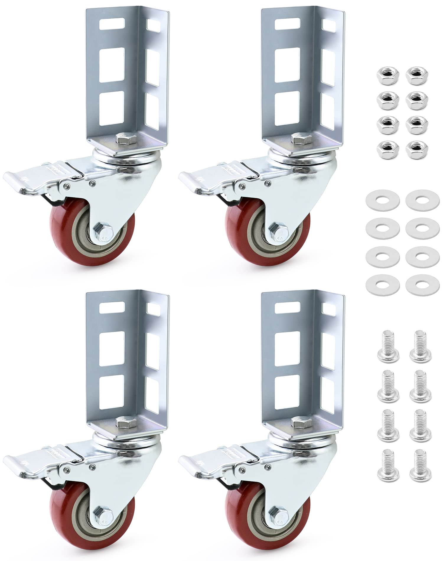 QWORK Storage Rack Caster Wheels, 4 Pack 3" Heavy Duty 500 lb. Max Total Capacity Storage Shelf Accessories, Fit for Boltless Self Locking Shelving