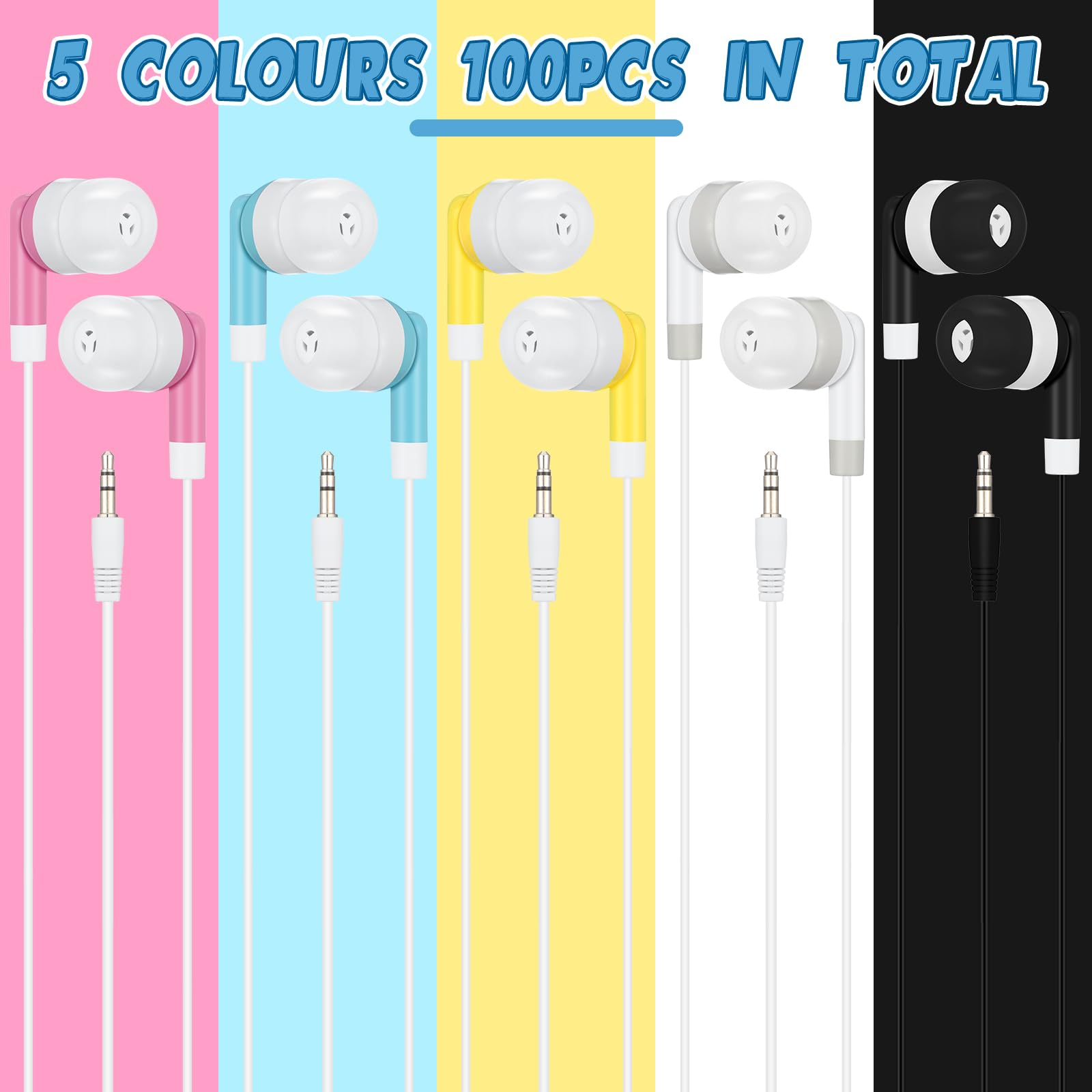 Kigeli 100 Pcs Kids Bulk Earbud Headphones for Classroom Student Wired Headphones in-Ear Earbud 3.5 mm Disposable Earphones Set for Kids Adult Class - View 2 of 7