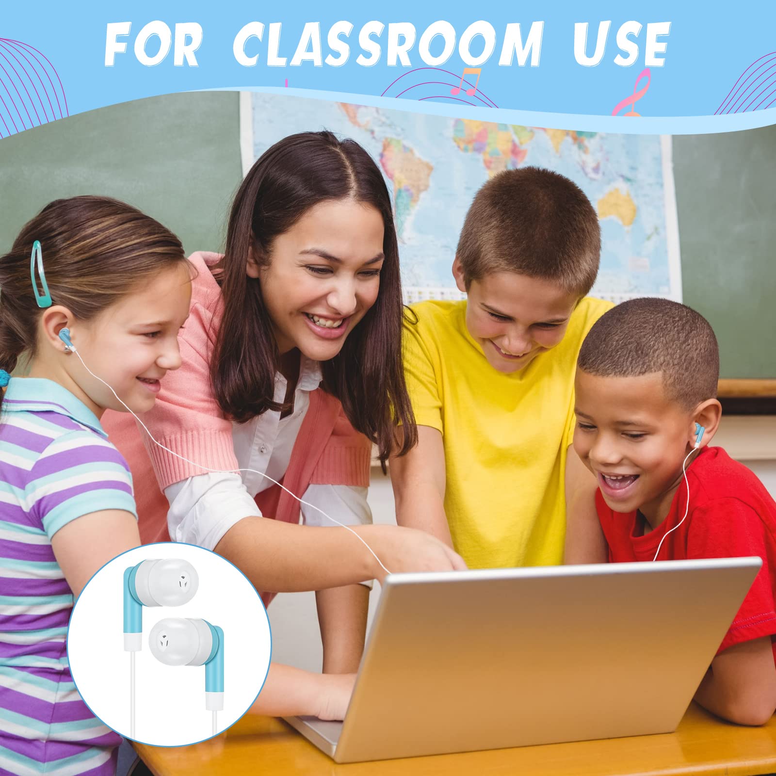 Kigeli 100 Pcs Kids Bulk Earbud Headphones for Classroom Student Wired Headphones in-Ear Earbud 3.5 mm Disposable Earphones Set for Kids Adult Class - View 4 of 7