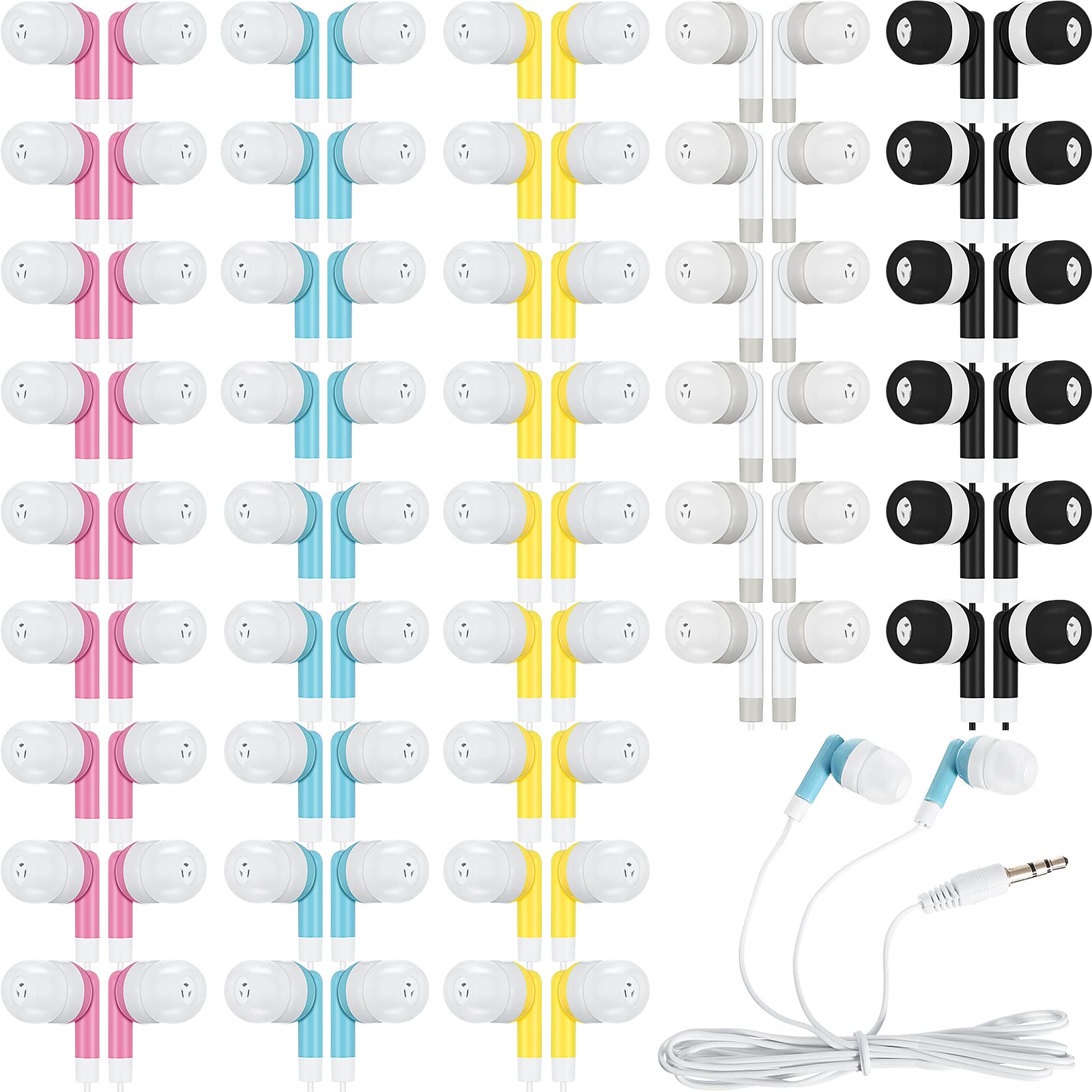 Kigeli 100 Pcs Kids Bulk Earbud Headphones for Classroom Student Wired Headphones in-Ear Earbud 3.5 mm Disposable Earphones Set for Kids Adult Class