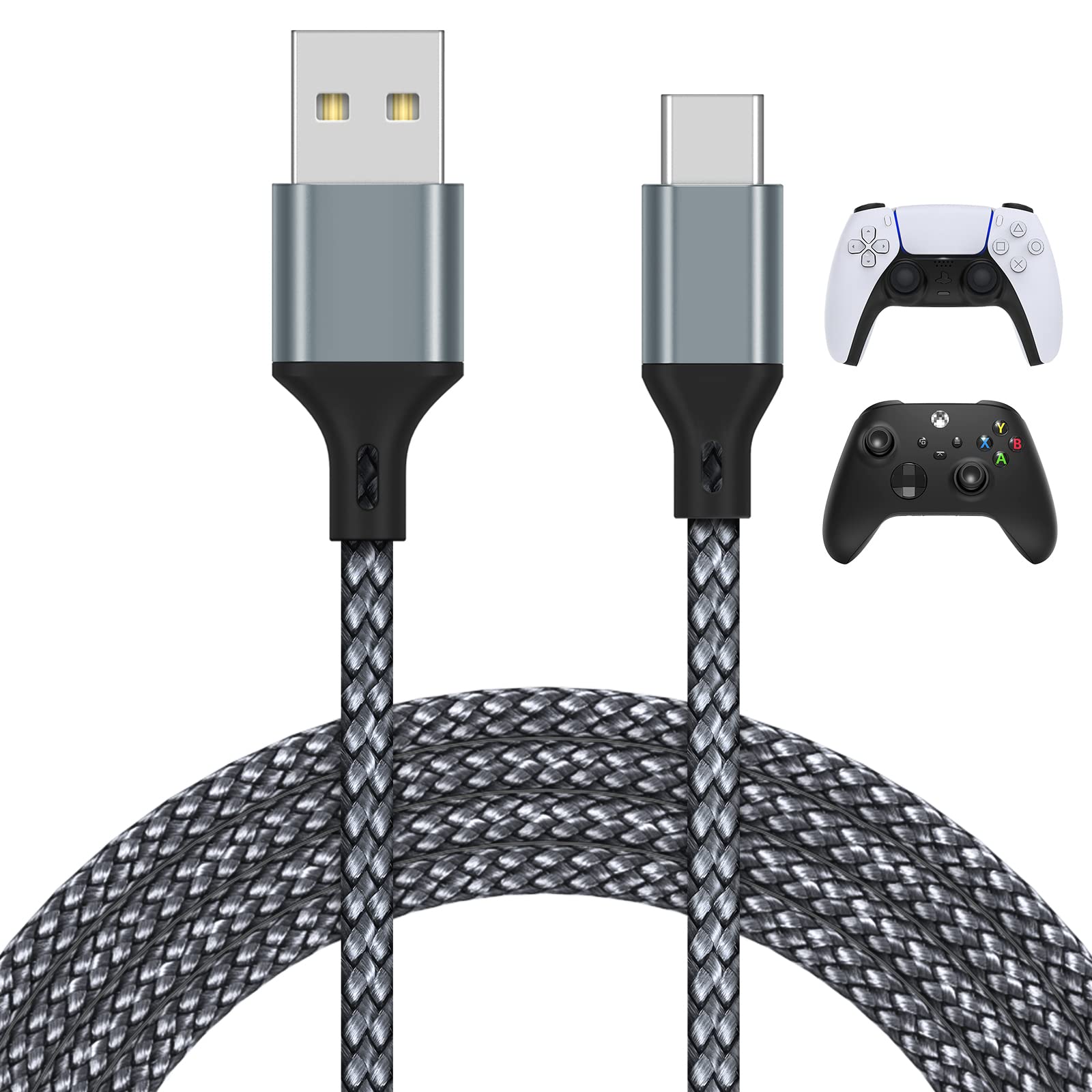 16.4FT Charger Charging Cable for PS5 PS5 Pro Xbox Series X S Controller for Switch Pro, Replacement USB Charging Cord Nylon Braided Type-C Ports