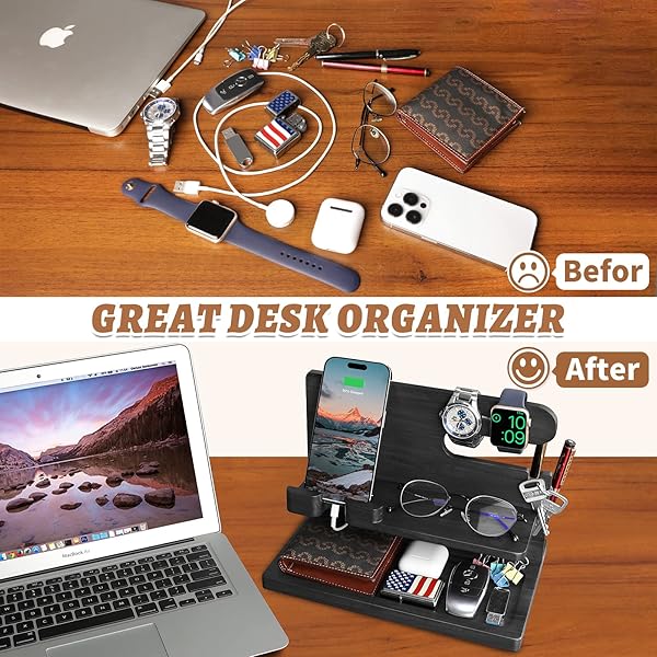 T TARANTO Wood Phone Docking Station: Stylish Nightstand Charger & Organizer - Perfect Bedside Gift for Men - View 6 of 10