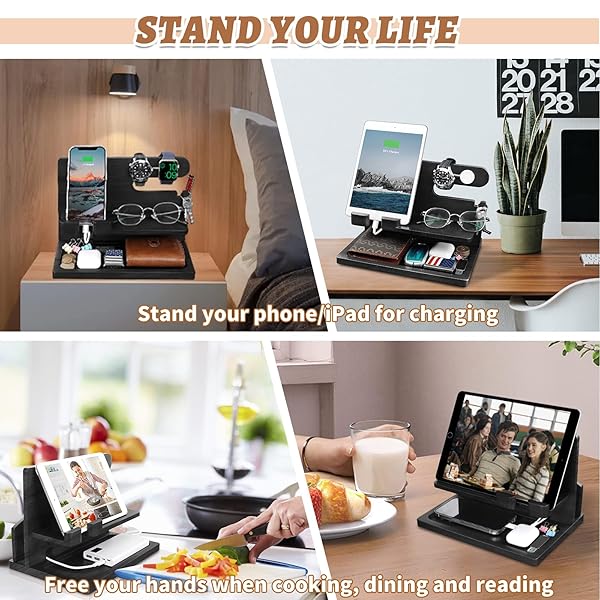 T TARANTO Wood Phone Docking Station: Stylish Nightstand Charger & Organizer - Perfect Bedside Gift for Men - View 10 of 10