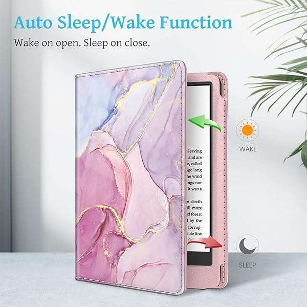FINTIE Fintie Stand Case for 2022 Kindle 11th Gen - PU Leather, Card Slot & Hand Strap, Glittering Marble Design - View 4 of 10
