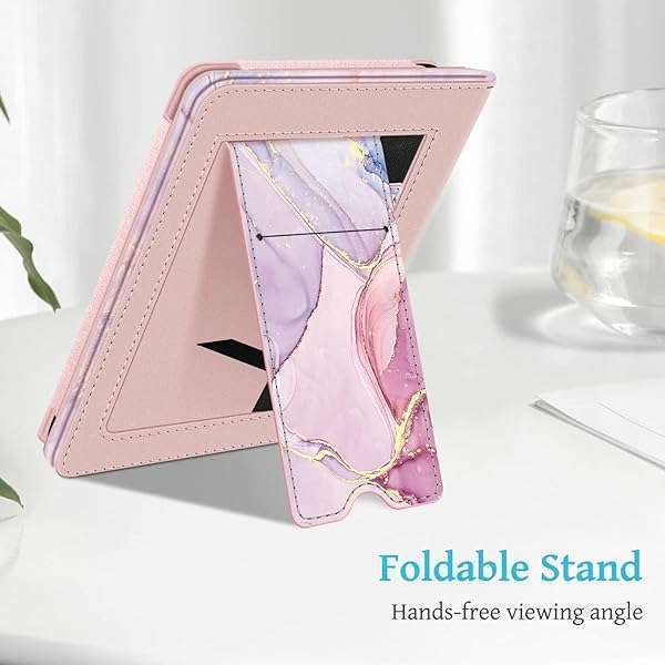 FINTIE Fintie Stand Case for 2022 Kindle 11th Gen - PU Leather, Card Slot & Hand Strap, Glittering Marble Design - View 5 of 10
