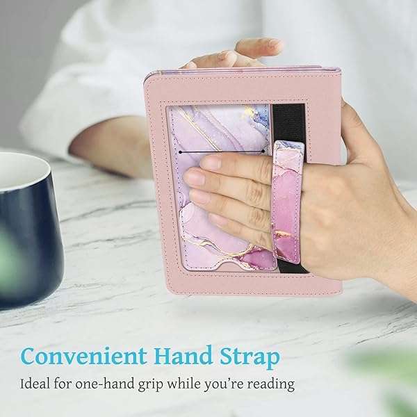 FINTIE Fintie Stand Case for 2022 Kindle 11th Gen - PU Leather, Card Slot & Hand Strap, Glittering Marble Design - View 7 of 10