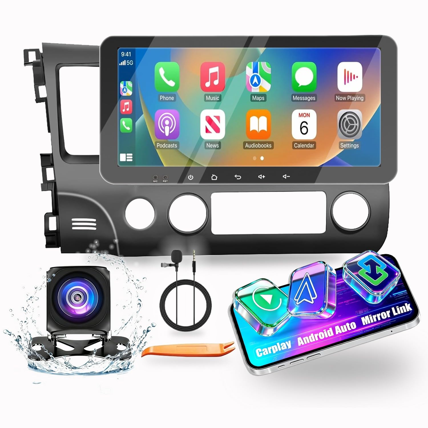 Kunfine Car CarPlay Android Auto Navigation Stereo GPS Radio Reverse Camera Display 10.33" QLED Touchscreen Headunit Tablet Pad Media Player for