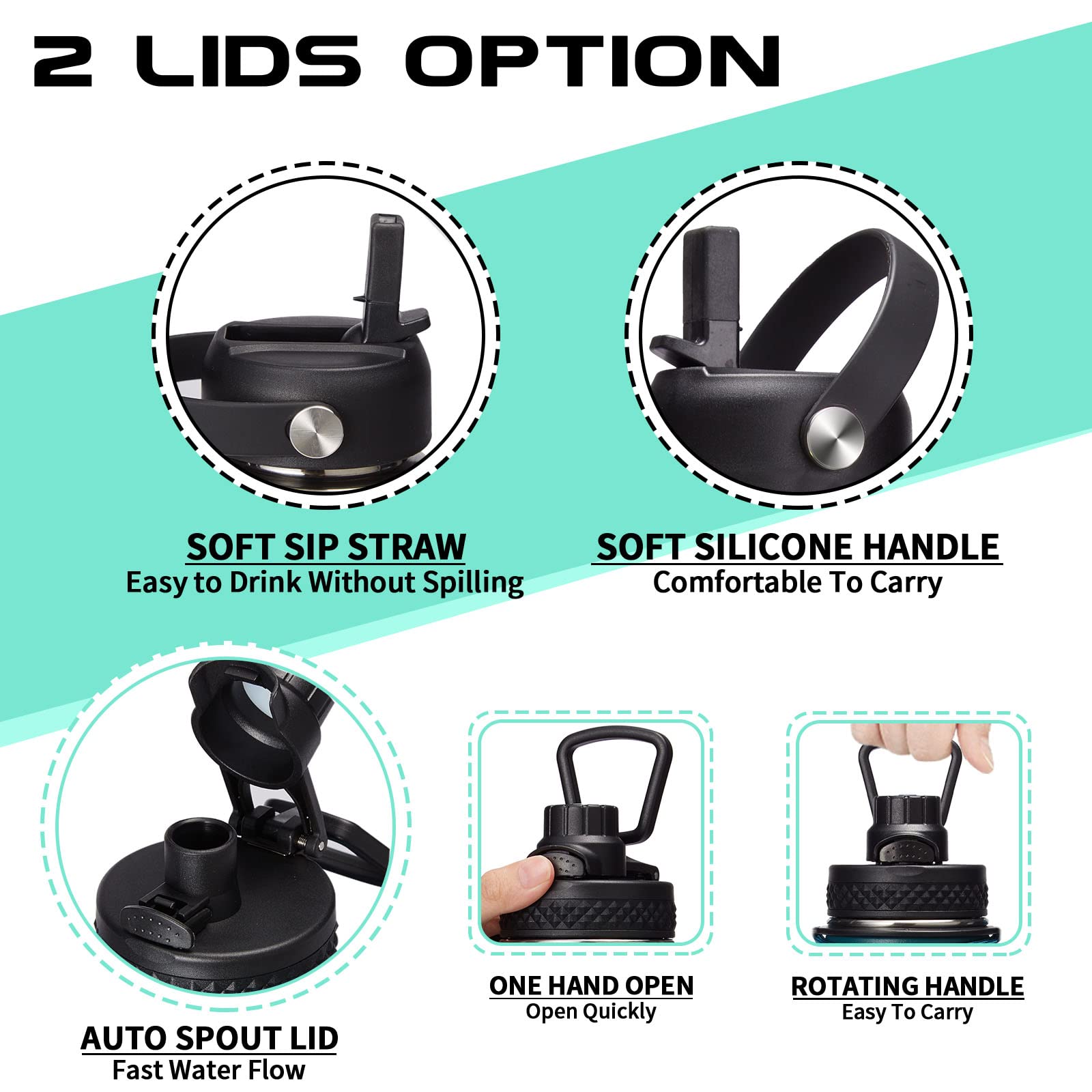 DIGJUPER Half Gallon Insulated Water Bottle with Straw and Spout Lid Paracord Handle and Carrier Bag 64oz Vacuum Stainless Steel Keeps Cold 48h Hot 24h - View 4 of 7