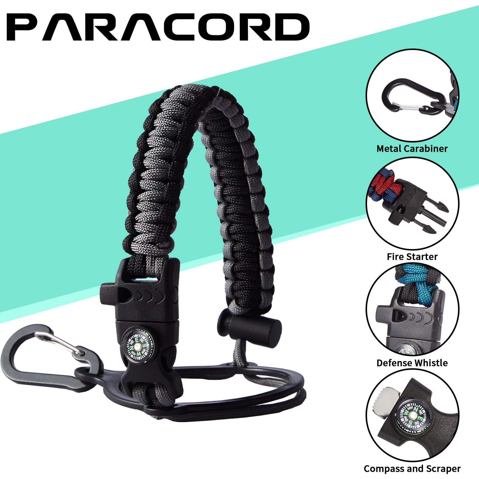 DIGJUPER Half Gallon Insulated Water Bottle with Straw and Spout Lid Paracord Handle and Carrier Bag 64oz Vacuum Stainless Steel Keeps Cold 48h Hot 24h - View 5 of 7