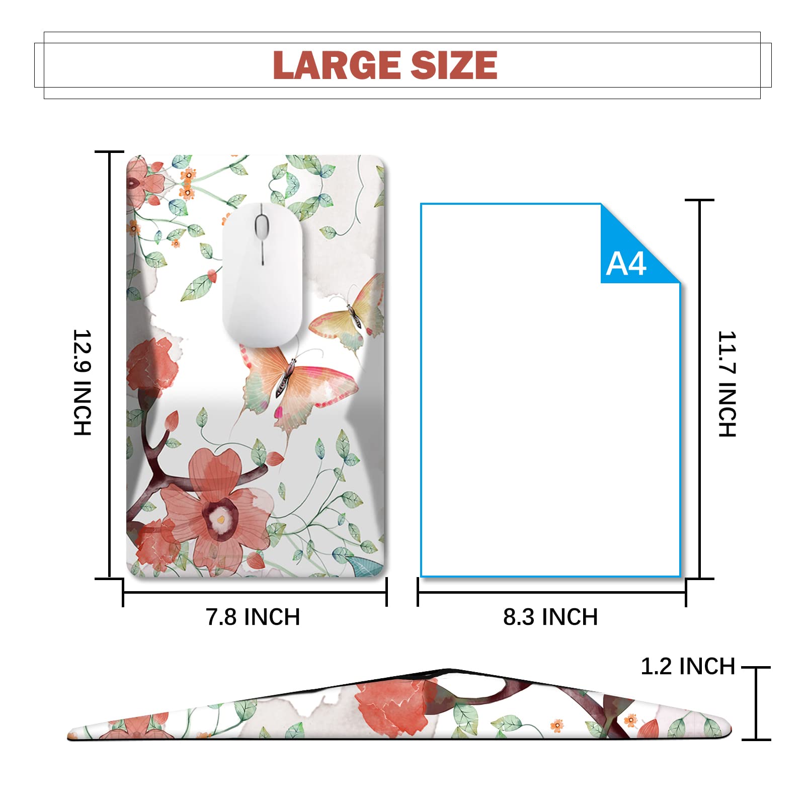 AIMSA Ergonomic Mouse Pad Wrist Rest Support, Thick Mousepad Upgraded Memory Foam, Pain Relief and Non-Slip PU Base for Home Office, Butterfly Flower - View 8 of 8