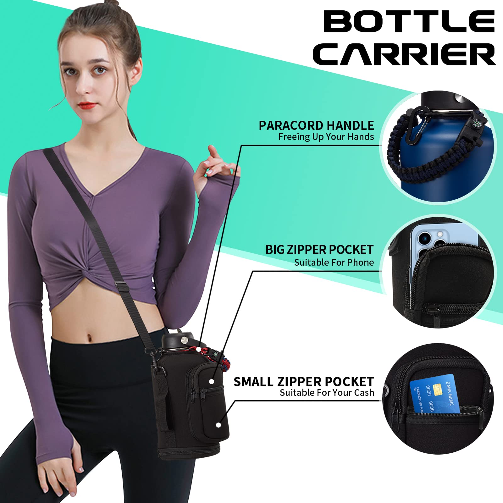 DIGJUPER 64OZ Insulated Water Bottle with Straw and Spout Lid Stainless Steel Half Gallon Jug Keeps Cold 48 Hours Hot 24 Hours Ideal for Hiking Camping Sports - View 7 of 8