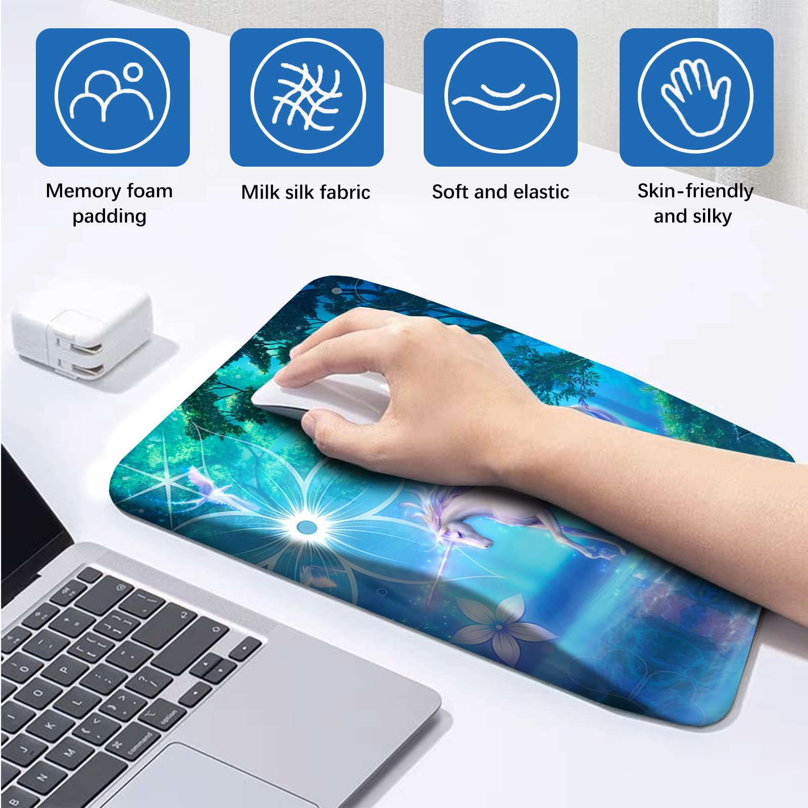AIMSA Ergonomic Mouse Pad Wrist Rest Support, Thick Mousepad Upgraded Memory Foam, Pain Relief and Non-Slip PU Base for Home Office, Unicorn - View 5 of 8