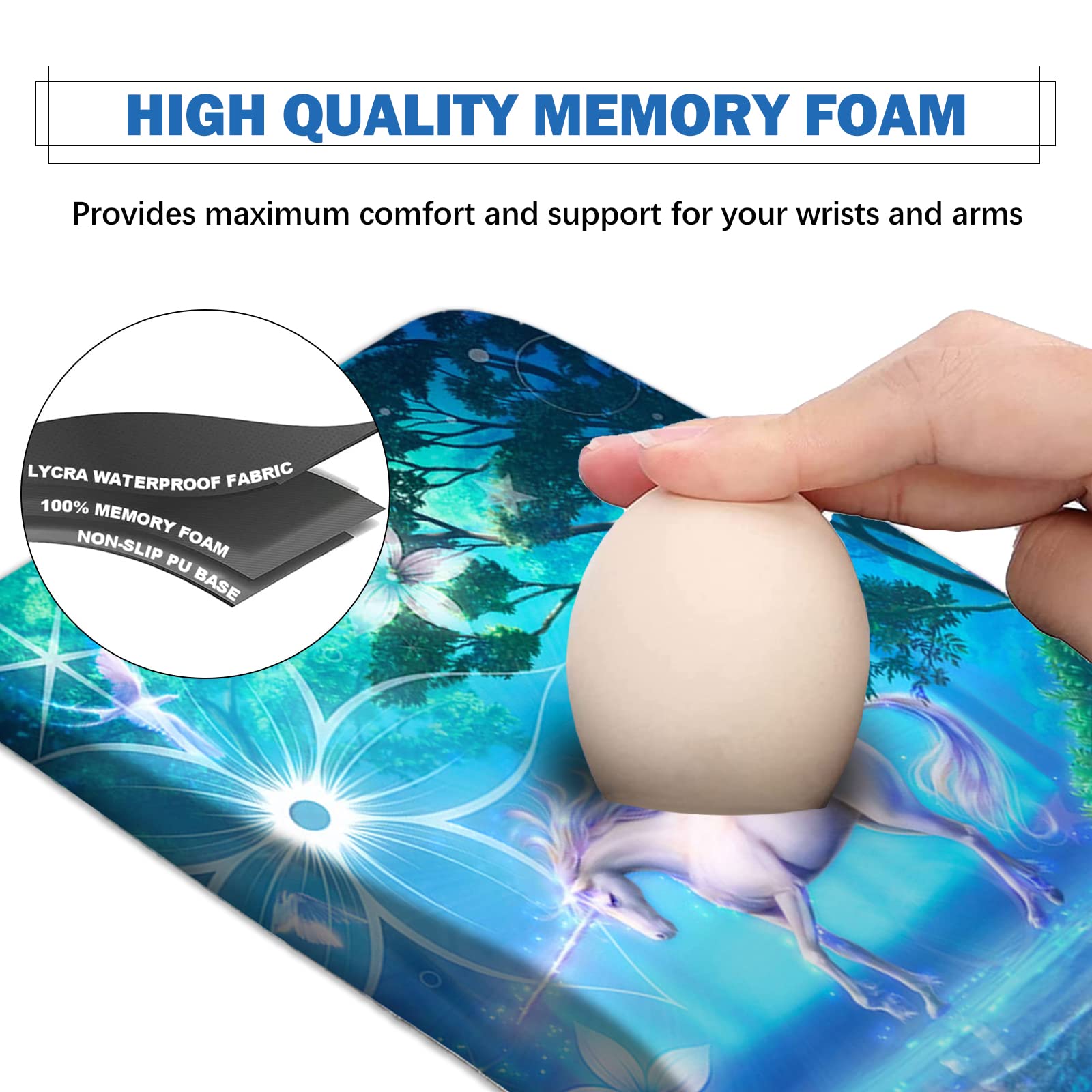 AIMSA Ergonomic Mouse Pad Wrist Rest Support, Thick Mousepad Upgraded Memory Foam, Pain Relief and Non-Slip PU Base for Home Office, Unicorn - View 6 of 8