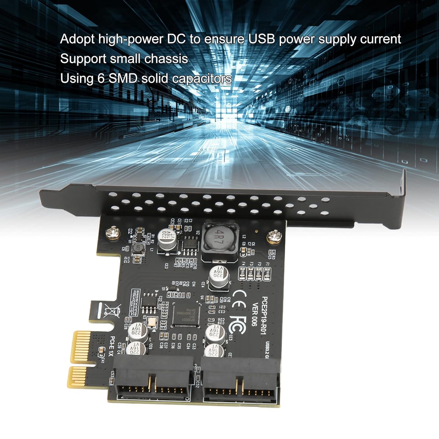 Zunate Zunate PCIe to USB 3.2 GEN1 Card Dual Port 19PIN Expansion Card for Windows and Linux High Speed 5Gbps Performance - View 2 of 9