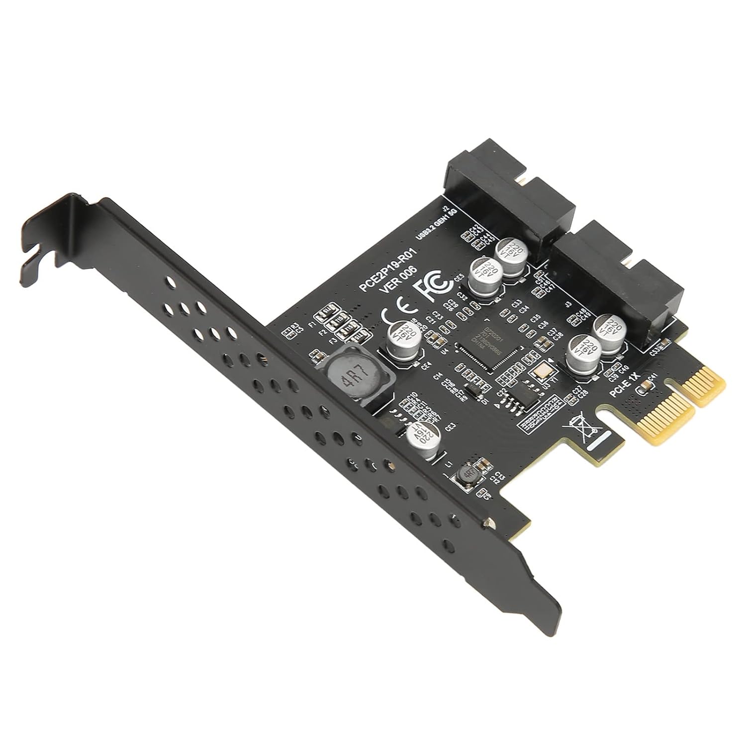 Zunate PCIe to USB 3.2 GEN1 Card Dual Port 19PIN Expansion Card for Windows and Linux High Speed 5Gbps Performance
