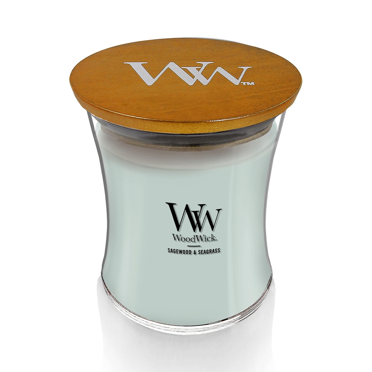WoodWick WoodWick Medium Hourglass Candle Sagewood Seagrass Premium Soy Blend Wax Pluswick Innovation Made in USA - View 2 of 8