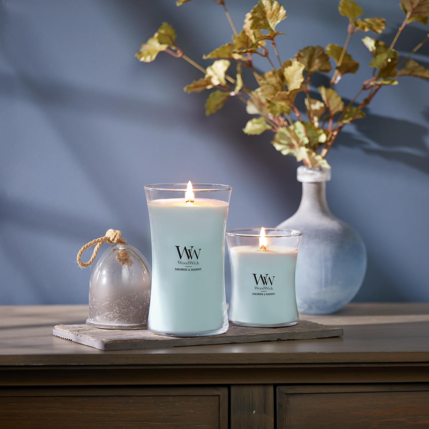 WoodWick WoodWick Medium Hourglass Candle Sagewood Seagrass Premium Soy Blend Wax Pluswick Innovation Made in USA - View 7 of 8