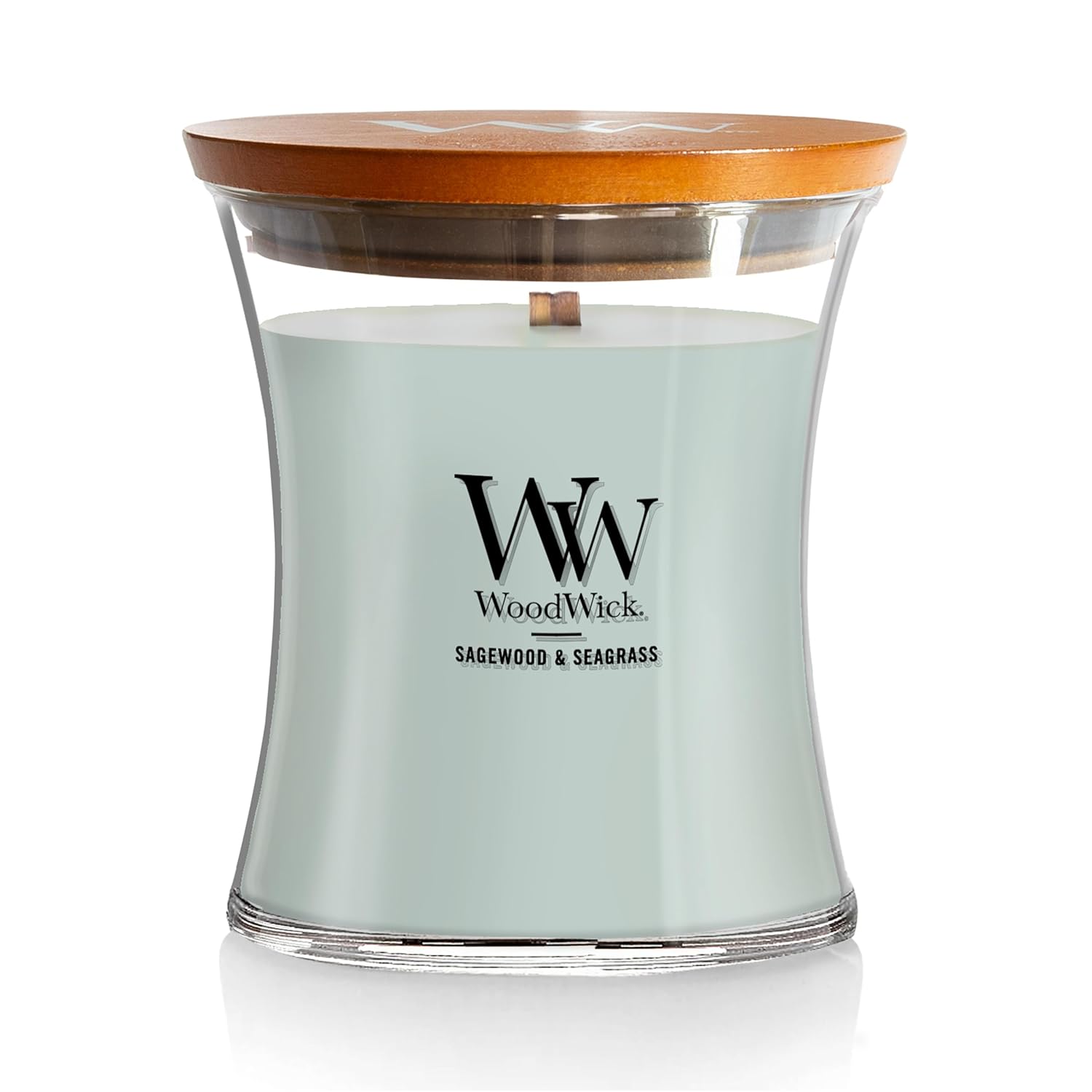 WoodWick WoodWick Medium Hourglass Candle Sagewood Seagrass Premium Soy Blend Wax Pluswick Innovation Made in USA