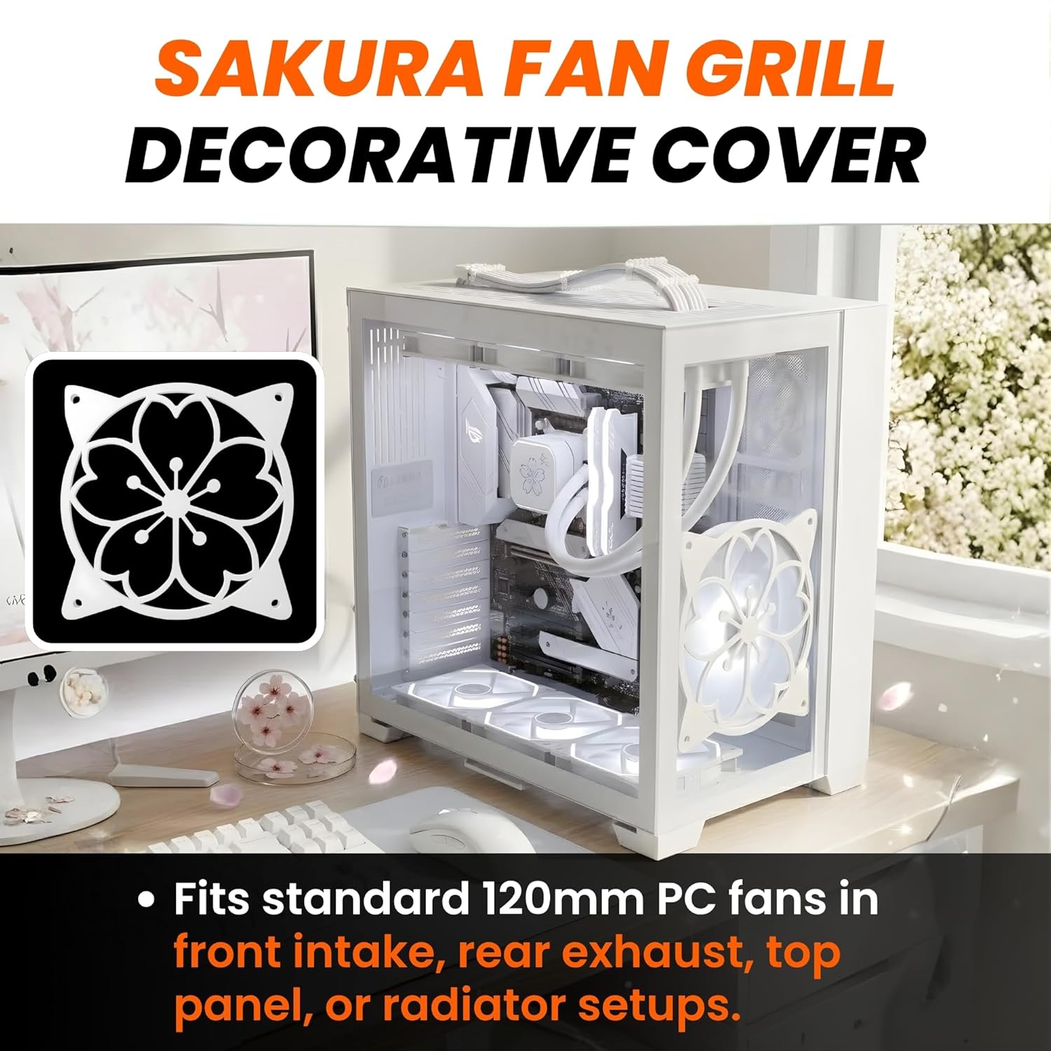 splash n color SplashNColor 120mm Sakura Fan Grill Decorative Cover Cute Cherry Blossom Cooling PC Fan Protector for Gaming CPU Easy Installation - View 3 of 7