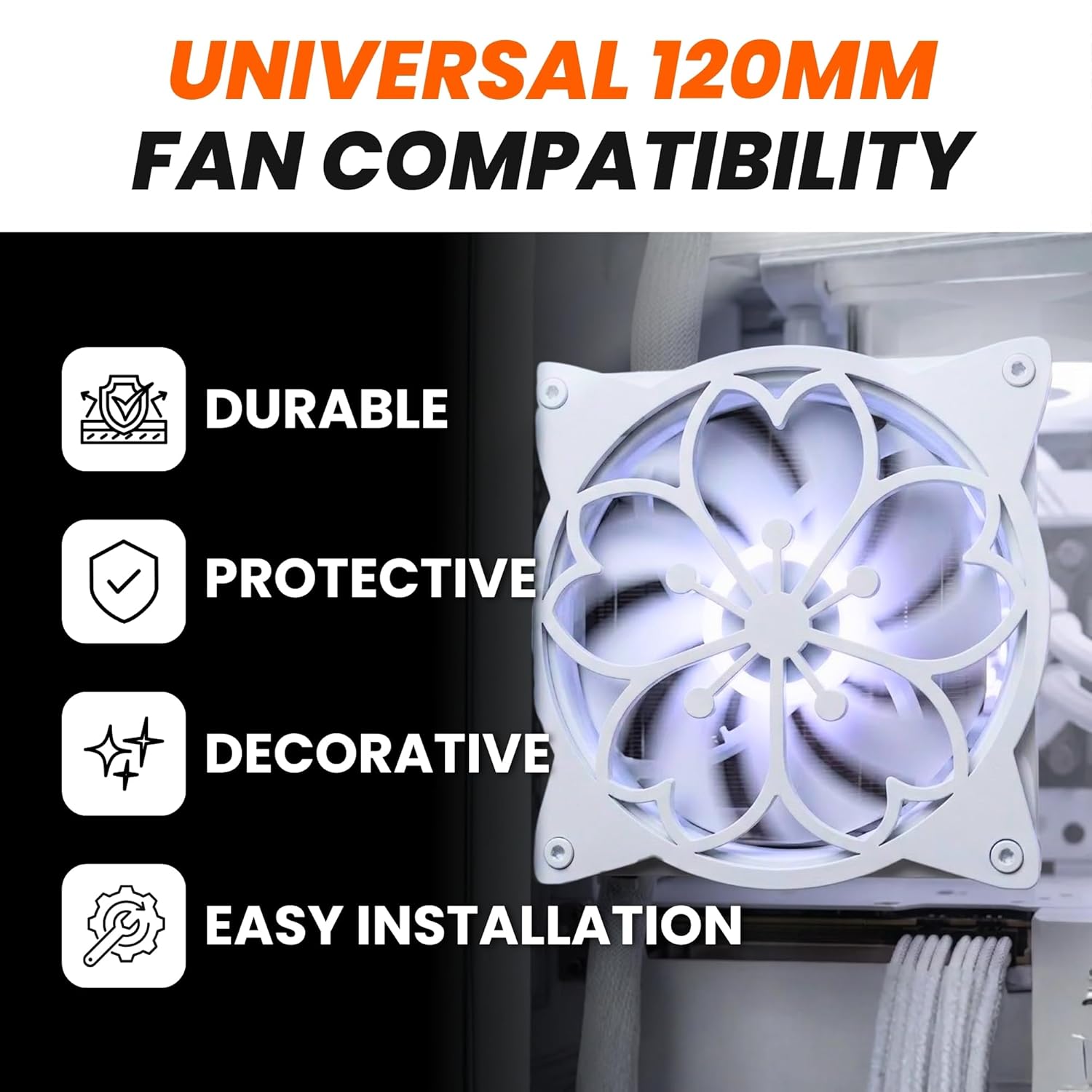 splash n color SplashNColor 120mm Sakura Fan Grill Decorative Cover Cute Cherry Blossom Cooling PC Fan Protector for Gaming CPU Easy Installation - View 4 of 7