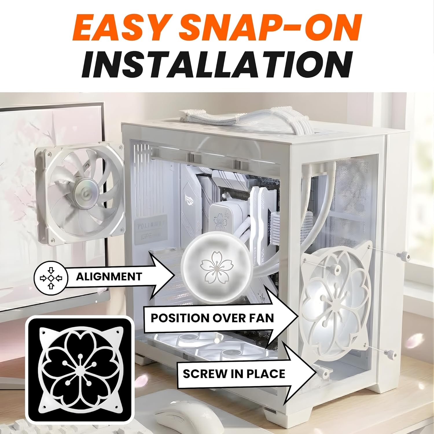 splash n color SplashNColor 120mm Sakura Fan Grill Decorative Cover Cute Cherry Blossom Cooling PC Fan Protector for Gaming CPU Easy Installation - View 5 of 7