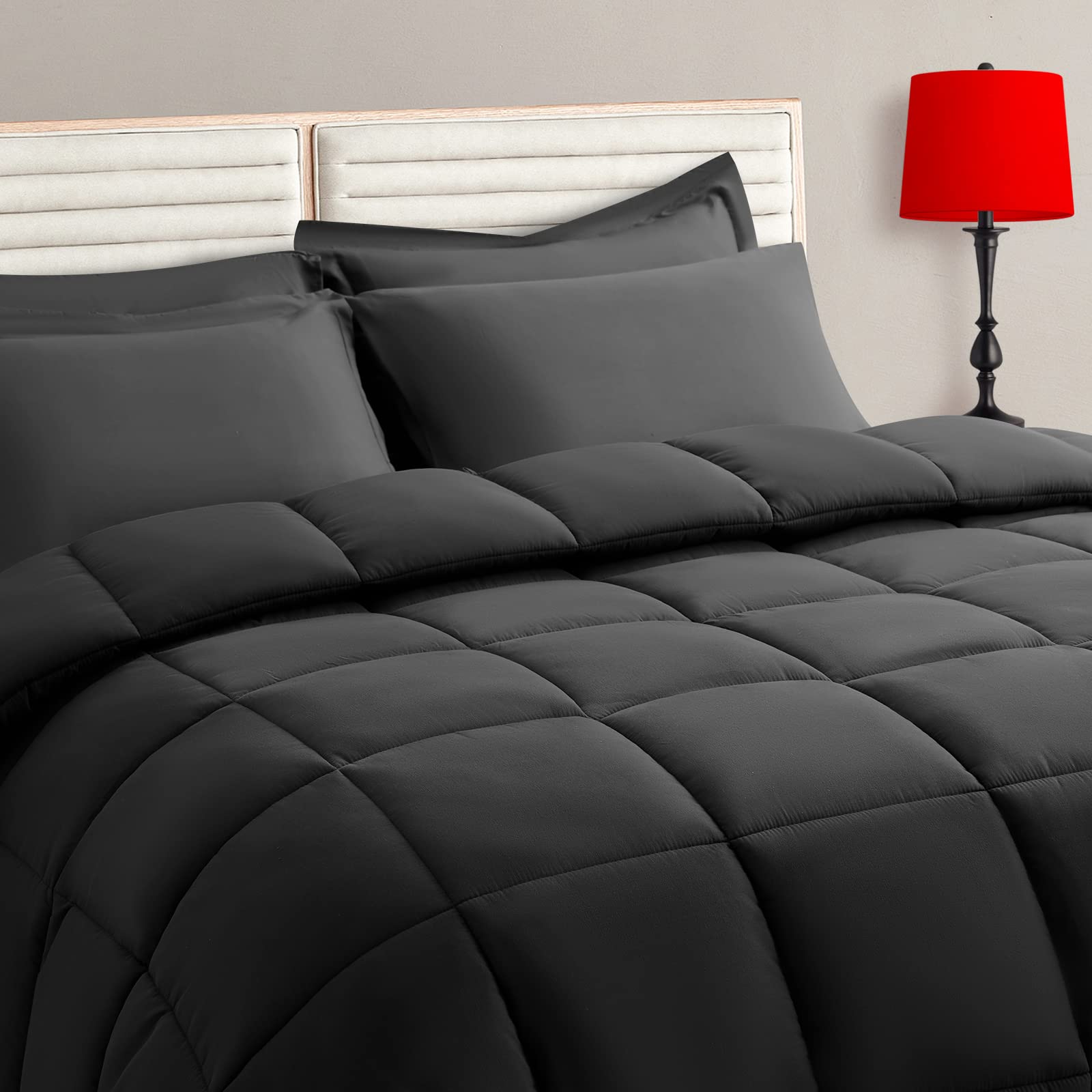 TAIMIT TAIMIT Full Size 7 Piece Comforter Set All Season Soft Quilted Reversible Bedding Dark Grey Bed in a Bag with Sheets and Pillow Shams