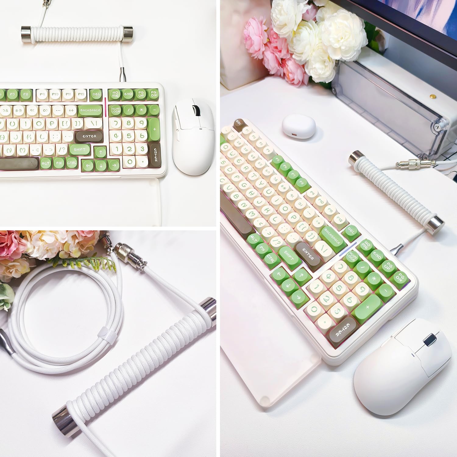 UCINNOVATE Pro Custom Coiled 1.8M USB C Cable for Gaming Keyboard, Double-Sleeved Mechanical Keyboard Cable with Detachable Metal Aviator, White - View 2 of 7