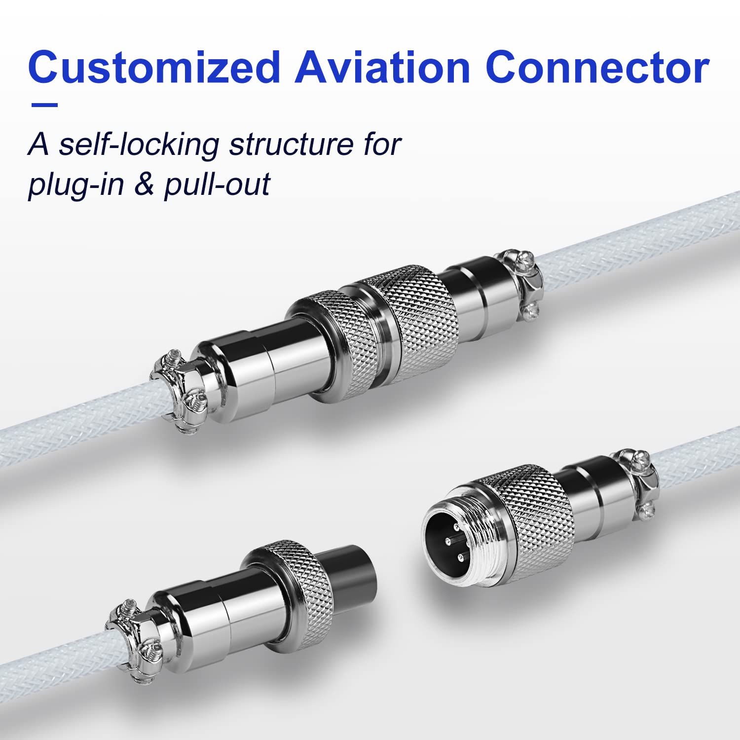 UCINNOVATE Pro Custom Coiled 1.8M USB C Cable for Gaming Keyboard, Double-Sleeved Mechanical Keyboard Cable with Detachable Metal Aviator, White - View 6 of 7