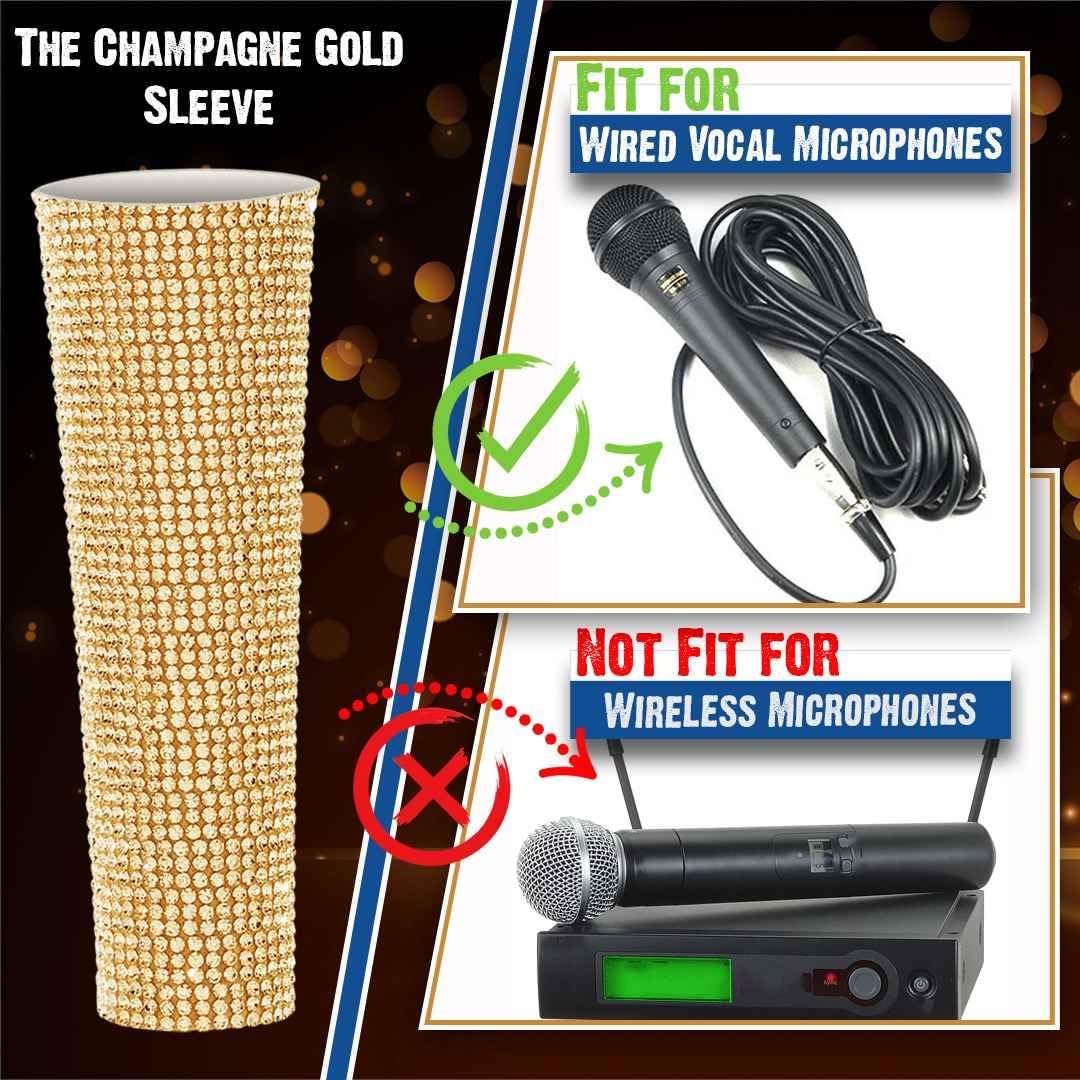 RhymKawa B58 Champagne Gold Cover Decorate Universal Wired Microphone SM58LC, Beta 58a, Glitter Rhinestones Sleeve Replacement Shining on Wedding - View 2 of 8