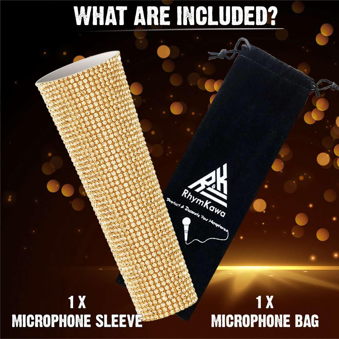 RhymKawa B58 Champagne Gold Cover Decorate Universal Wired Microphone SM58LC, Beta 58a, Glitter Rhinestones Sleeve Replacement Shining on Wedding - View 4 of 8