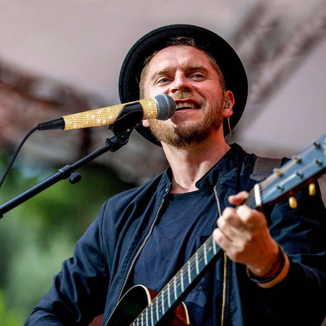 RhymKawa B58 Champagne Gold Cover Decorate Universal Wired Microphone SM58LC, Beta 58a, Glitter Rhinestones Sleeve Replacement Shining on Wedding - View 7 of 8