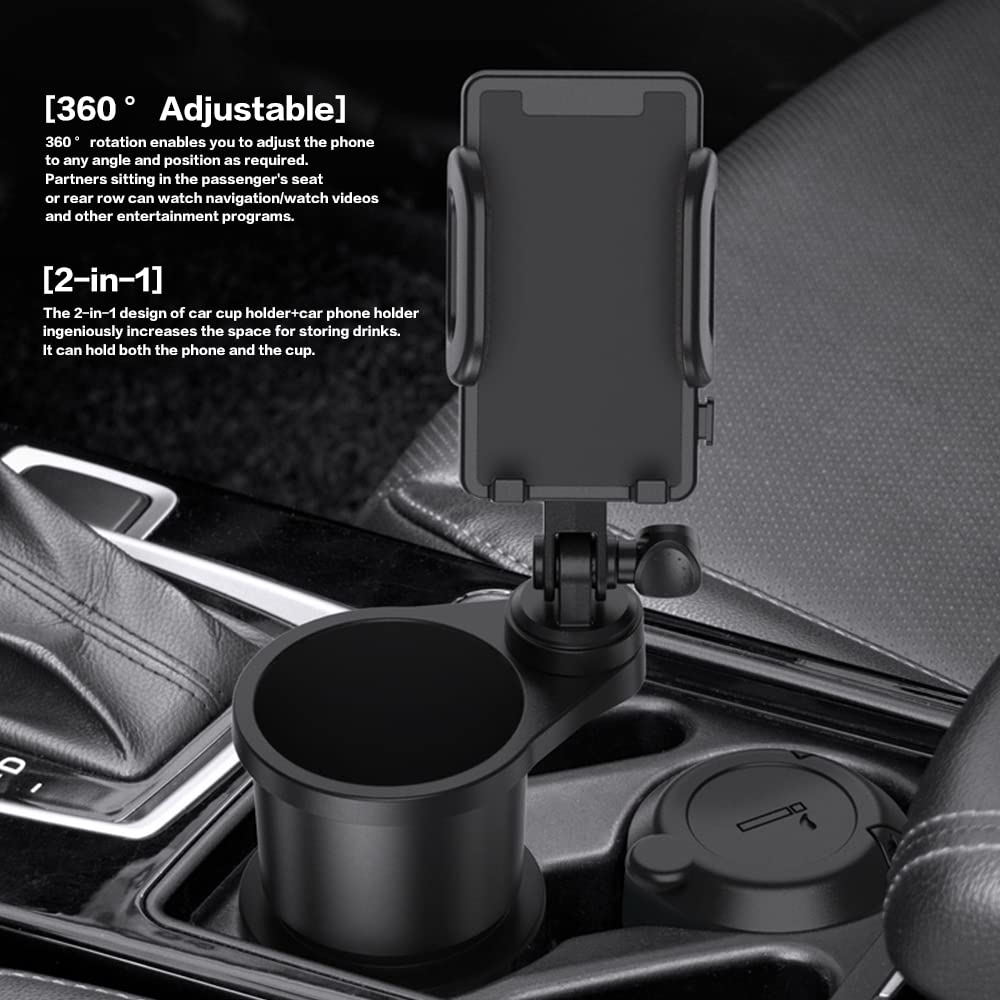 Reswish Car Cup Holder Phone Mount Universal Auto Cell Phone Stand with Drink Holder 2 in 1 Multifunctional Expander with 360 Degree Rotation - View 2 of 8
