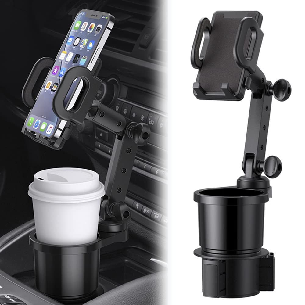 Reswish Car Cup Holder Phone Mount Universal Auto Cell Phone Stand with Drink Holder 2 in 1 Multifunctional Expander with 360 Degree Rotation