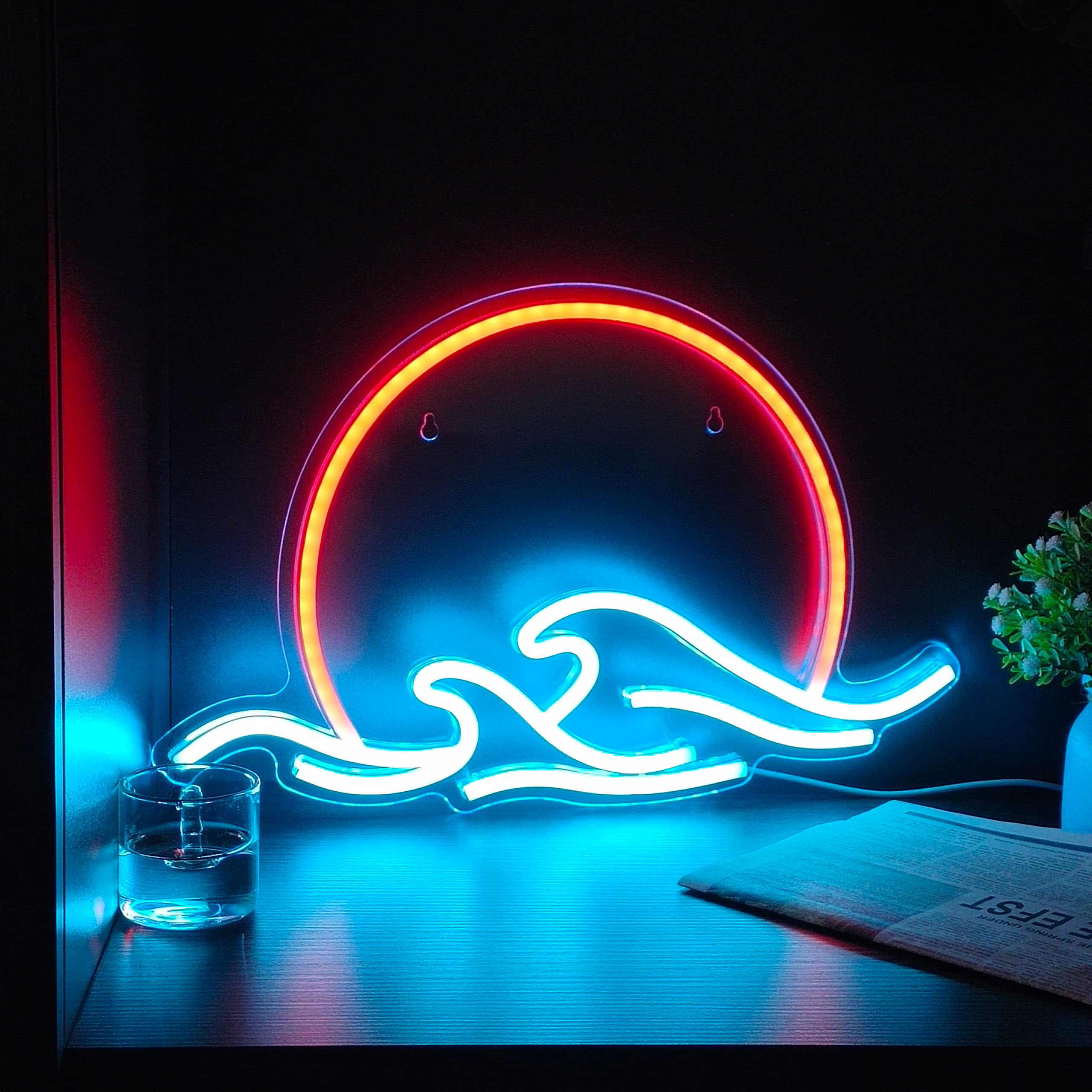 GGK Sunset with Waves Neon Sign LED Sunrise Light for Bedroom Wall Decor Anime Wave Design Perfect for Home Aesthetic - View 2 of 8