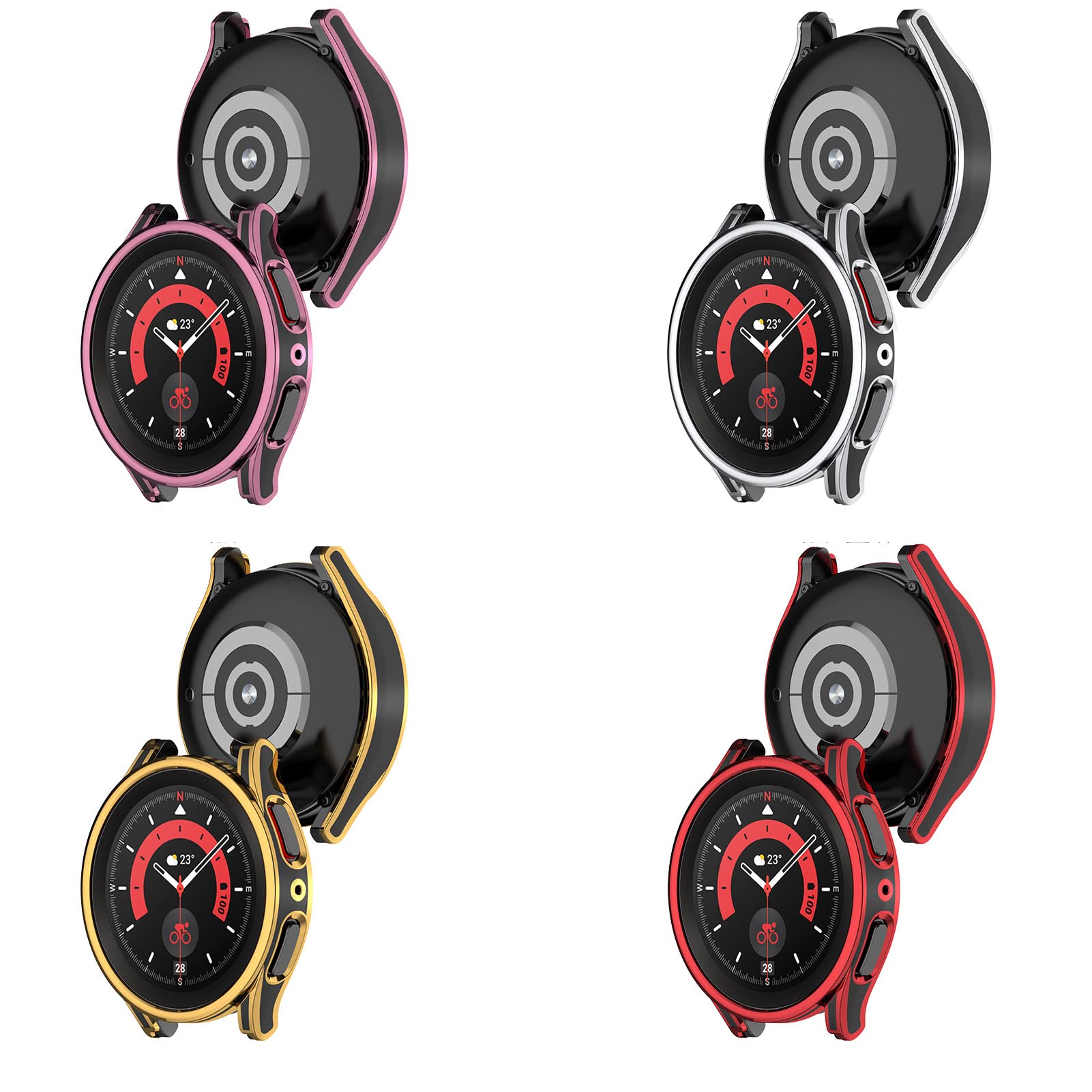 LOKEKE Compatible with Samsung Galaxy Watch 5 4 44MM PC Protective Watch Case Cover with Tempered Glass Screen Protector(Black + Silver) - View 5 of 6