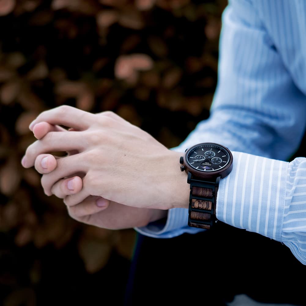 Personalized Wooden Watch for Men Custom Engraved Gift for Husband Boyfriend Dad Anniversary Christmas Father's Day Day Night Pattern - View 2 of 8