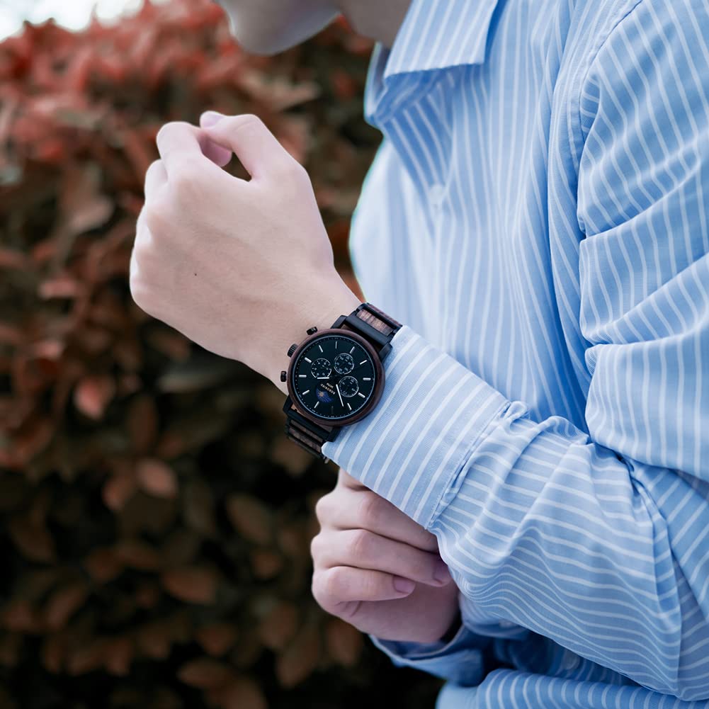 Personalized Wooden Watch for Men Custom Engraved Gift for Husband Boyfriend Dad Anniversary Christmas Father's Day Day Night Pattern - View 4 of 8