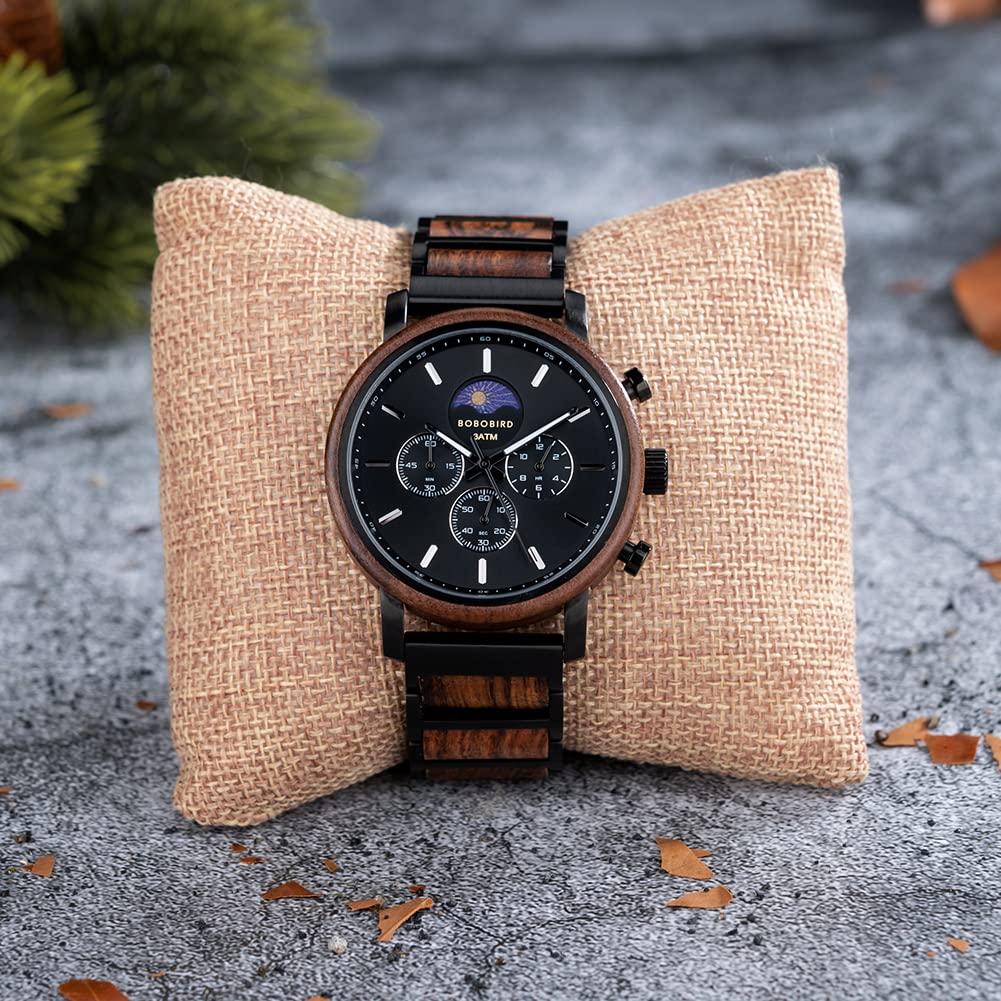 Personalized Wooden Watch for Men Custom Engraved Gift for Husband Boyfriend Dad Anniversary Christmas Father's Day Day Night Pattern - View 8 of 8