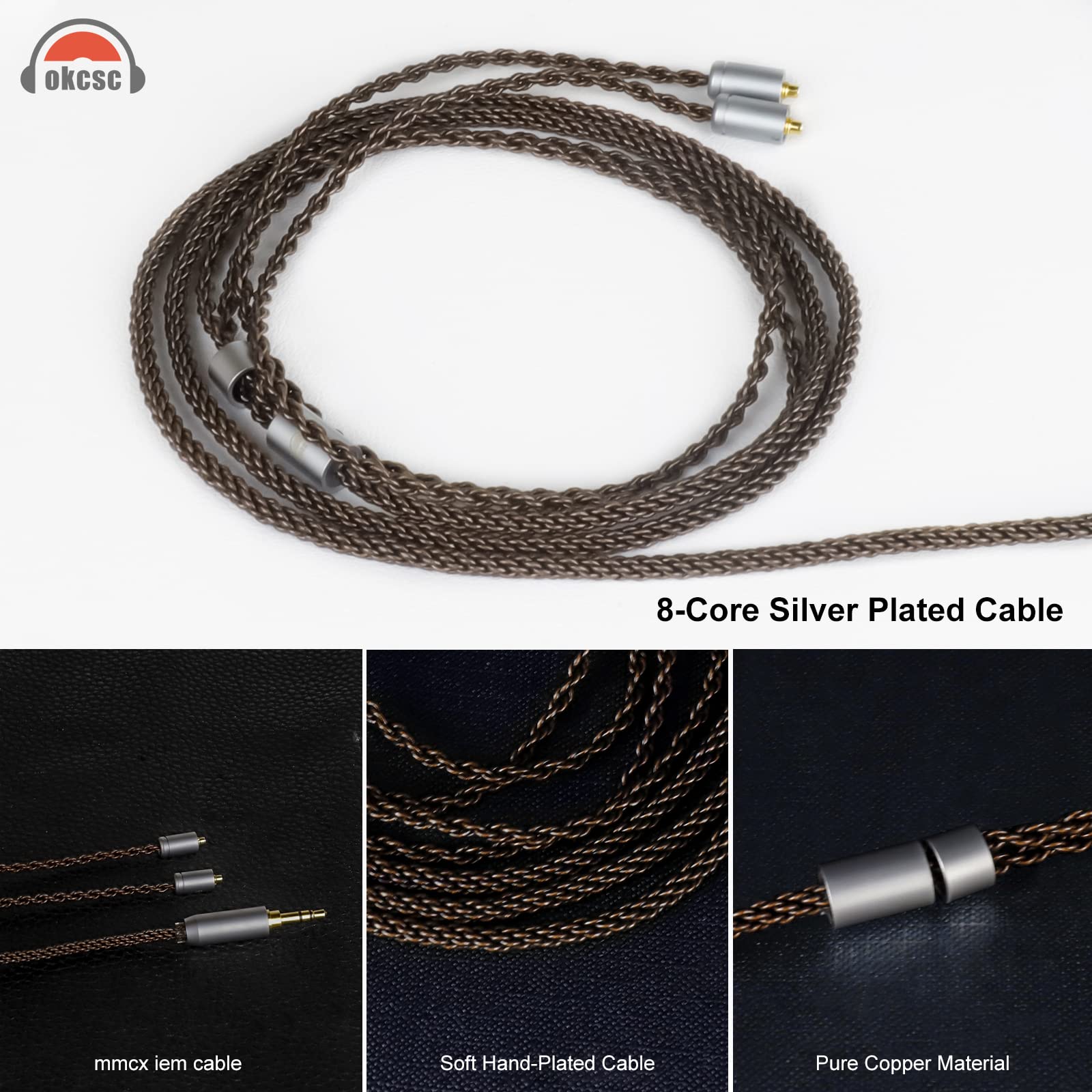 okcsc MMCX Cable Replacement Upgrade for Shure SE215 SE315 SE425 SE535 SE535LTD SE846 AONIC3 AONIC4, 8 Core OFC Audio Cable, 4 Feet Length with 2.5mm - View 2 of 6