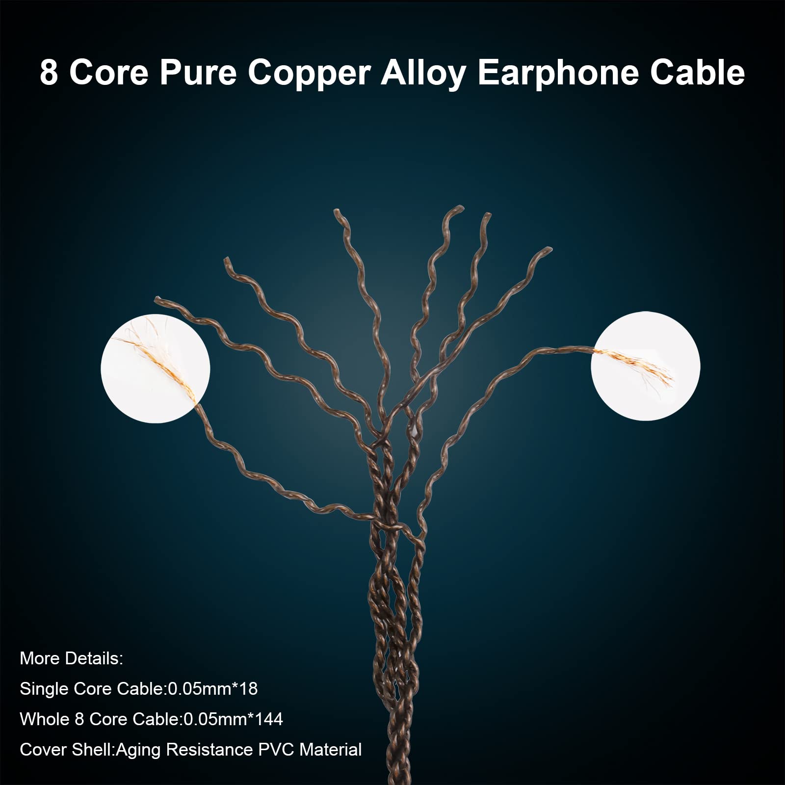 okcsc MMCX Cable Replacement Upgrade for Shure SE215 SE315 SE425 SE535 SE535LTD SE846 AONIC3 AONIC4, 8 Core OFC Audio Cable, 4 Feet Length with 2.5mm - View 5 of 6