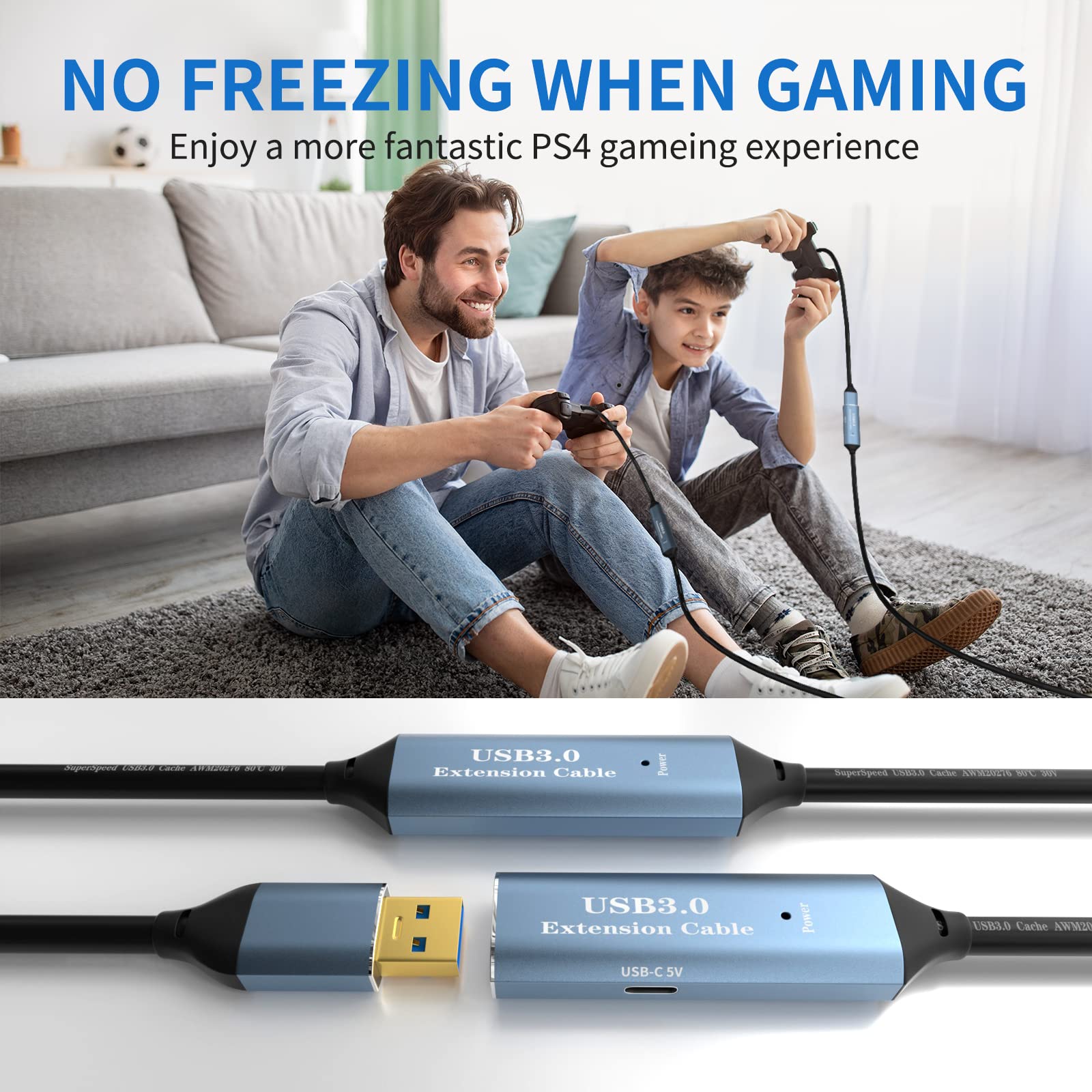 SSS·GRGB SSS GRGB USB 3.0 Extension Cable 100FT Type A Male to Female Active Extender with Signal Booster and USB-C Charging Port for Devices - View 7 of 8