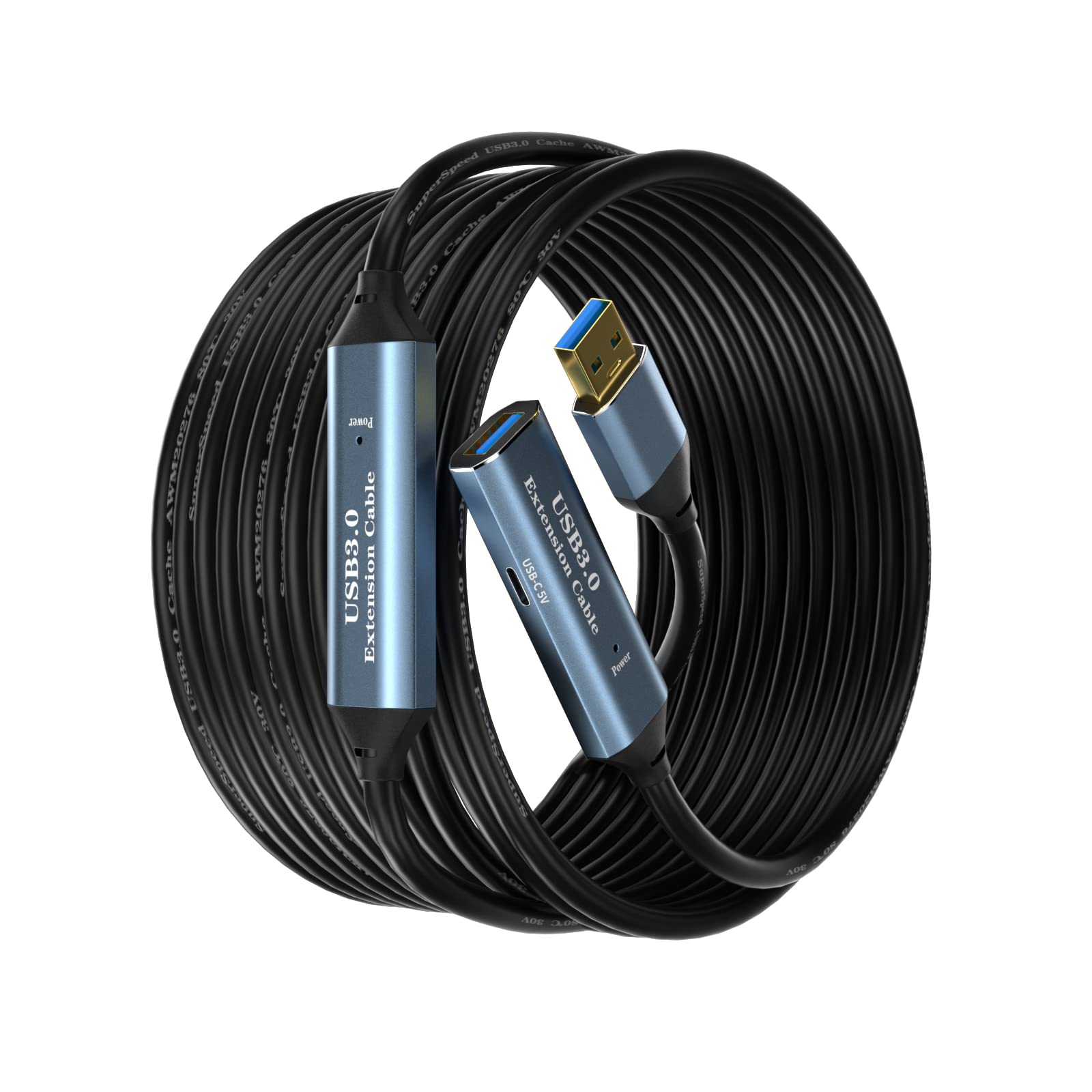 SSS GRGB USB 3.0 Extension Cable 100FT Type A Male to Female Active Extender with Signal Booster and USB-C Charging Port for Devices