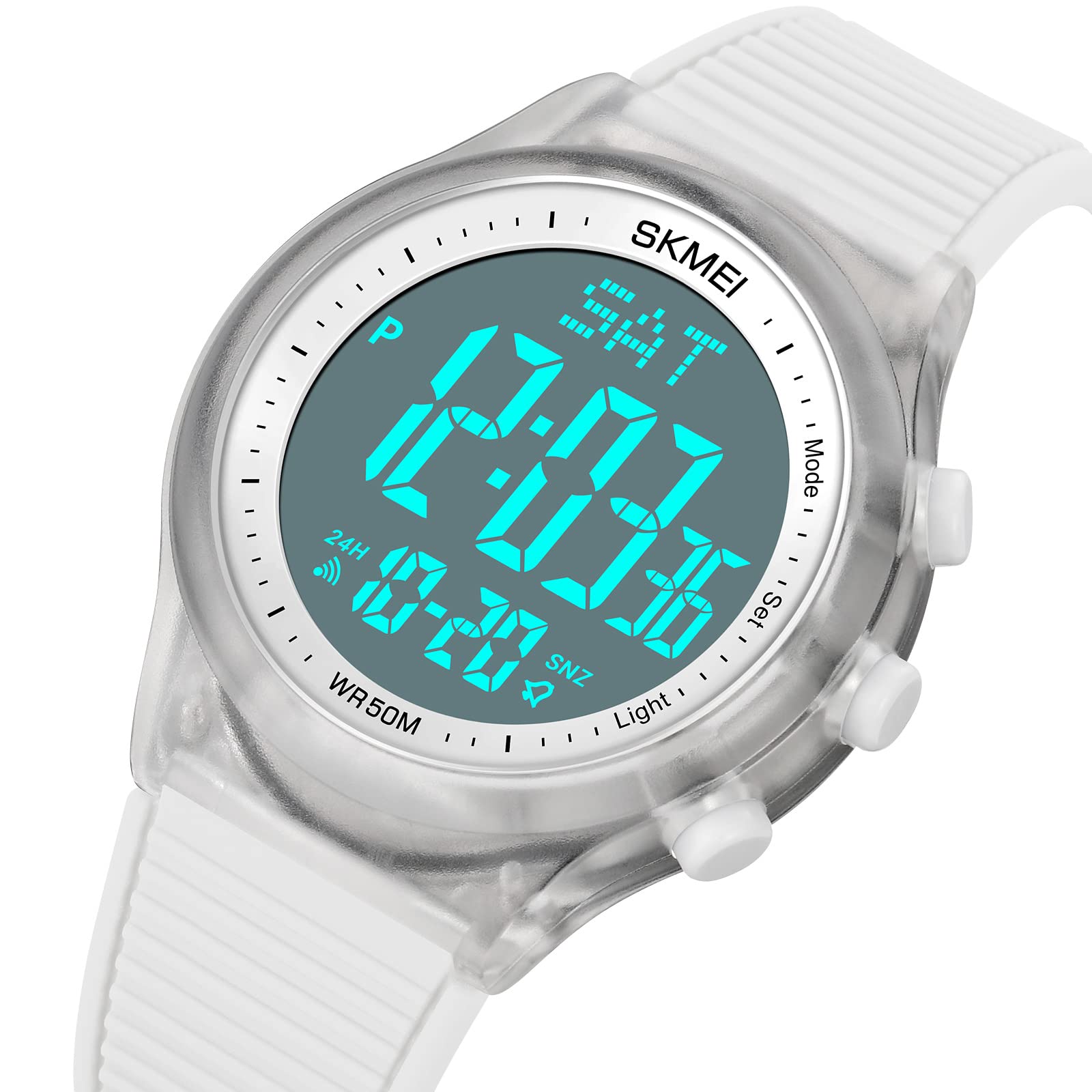 Digital Waterproof Sports Watch for Women and Men Unisex Outdoor Rubber Strap Multifunction Wristwatch with Luminous Display White - View 8 of 8