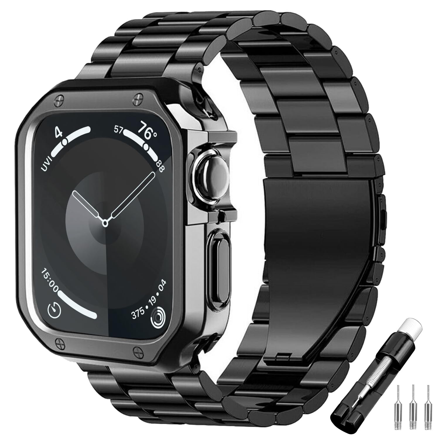 iTecFree for Apple Watch 9 Metal Band with Case 41mm,Stainless Steel Bands Metal Chain Bracelet Wrist Strap and TPU Soft Case for iWatch SE Series 9