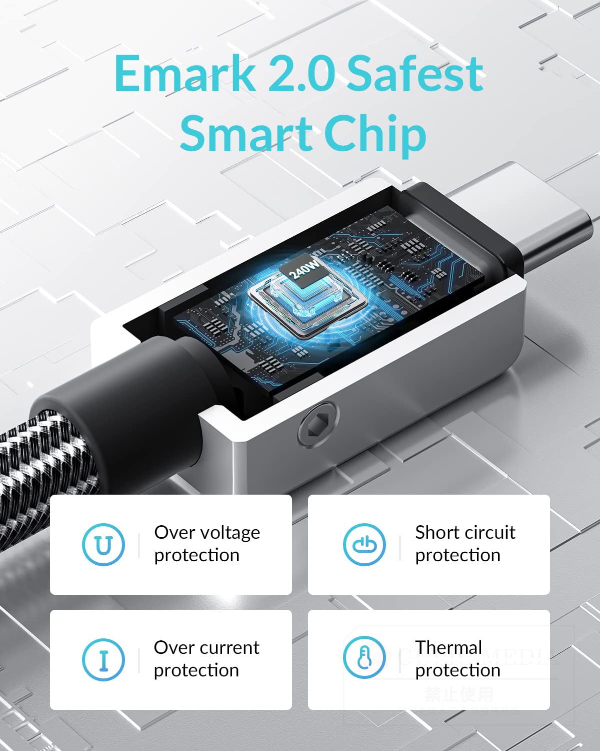 PHIXERO PHIXERO 240W USB C to USB C Cable Zine Alloy 20Gbps 1.6ft Black High Speed Charging and Data Transfer Cable - View 6 of 7